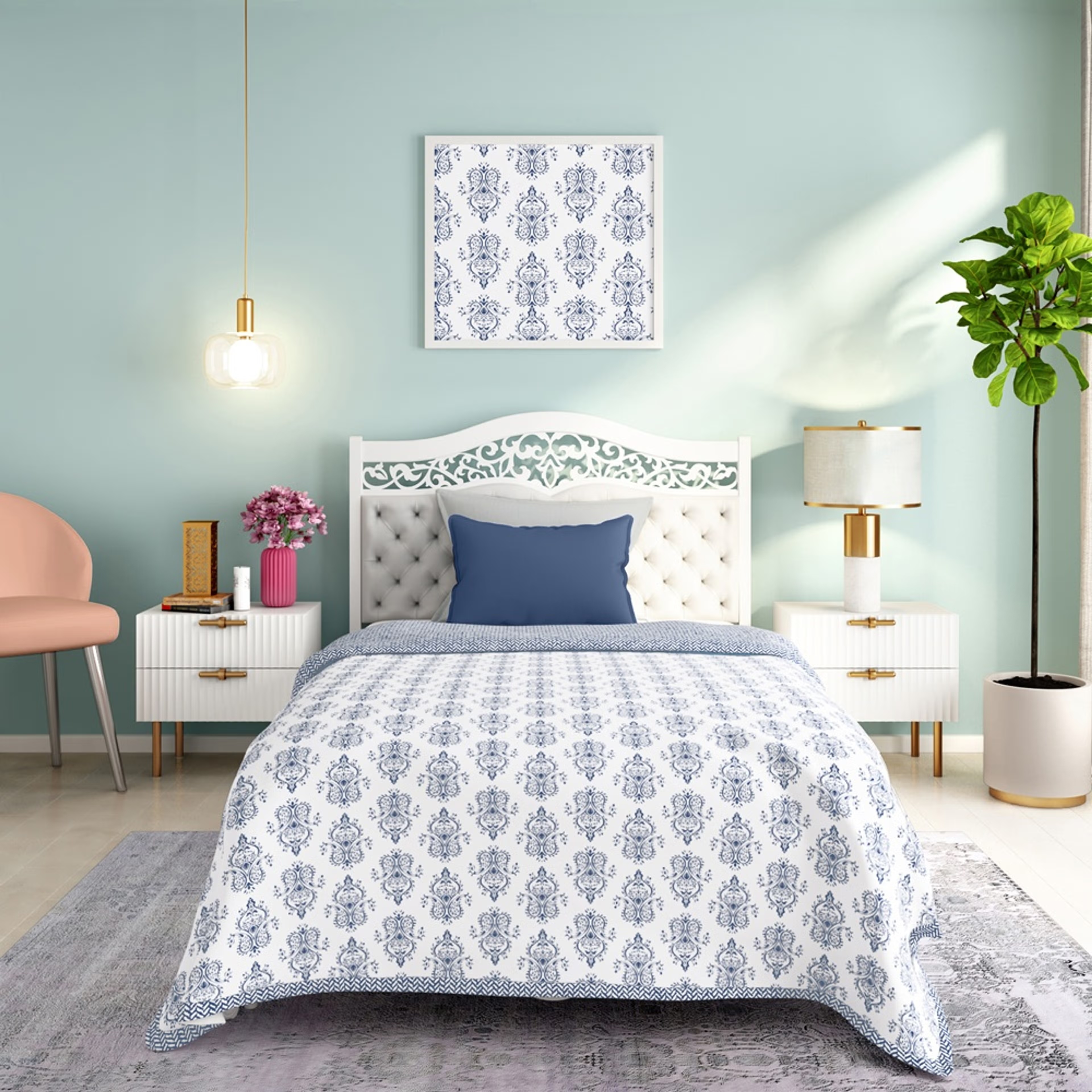 Home 41 All Season Dohar | Single(90x56 Inch) | 110 GSM | 100% Cotton | Reversible Design | AC Blanket | Susane Blue Single, Susane Blue