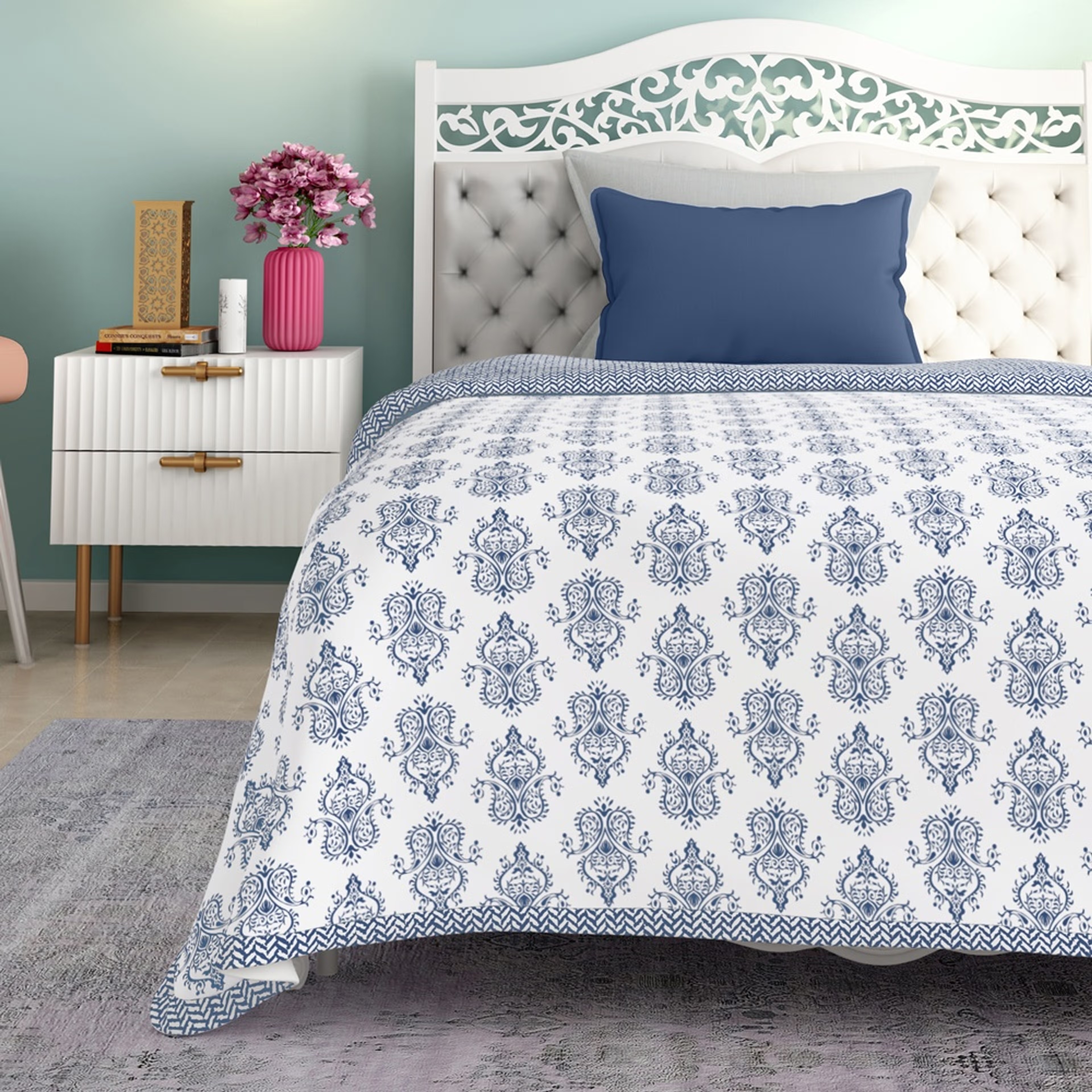 Home 42 All Season Dohar | Single(90x56 Inch) | 110 GSM | 100% Cotton | Reversible Design | AC Blanket | Susane Blue Single, Susane Blue