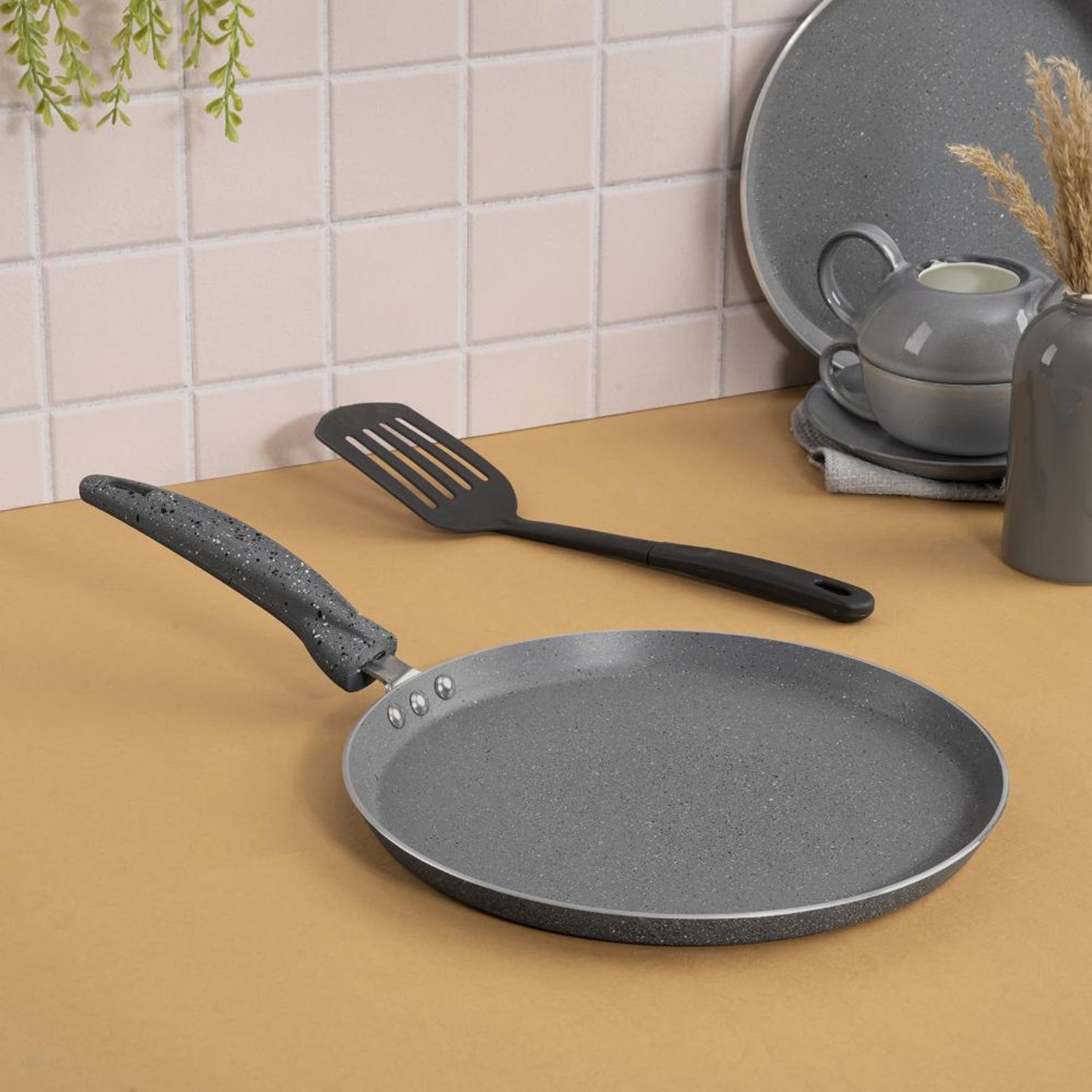 Advanced 5 layer Non-Stick Tawa | 28 cm | 3 mm thick | PFOA & PTFE Free | Gas & Induction Compatible | Highly durable & Metal Spoon Friendly | Soft Touch Handle | Free Spatula | Chervil | Blue Tawa, Aluminium, Induction Base, Tawa- 11 inch