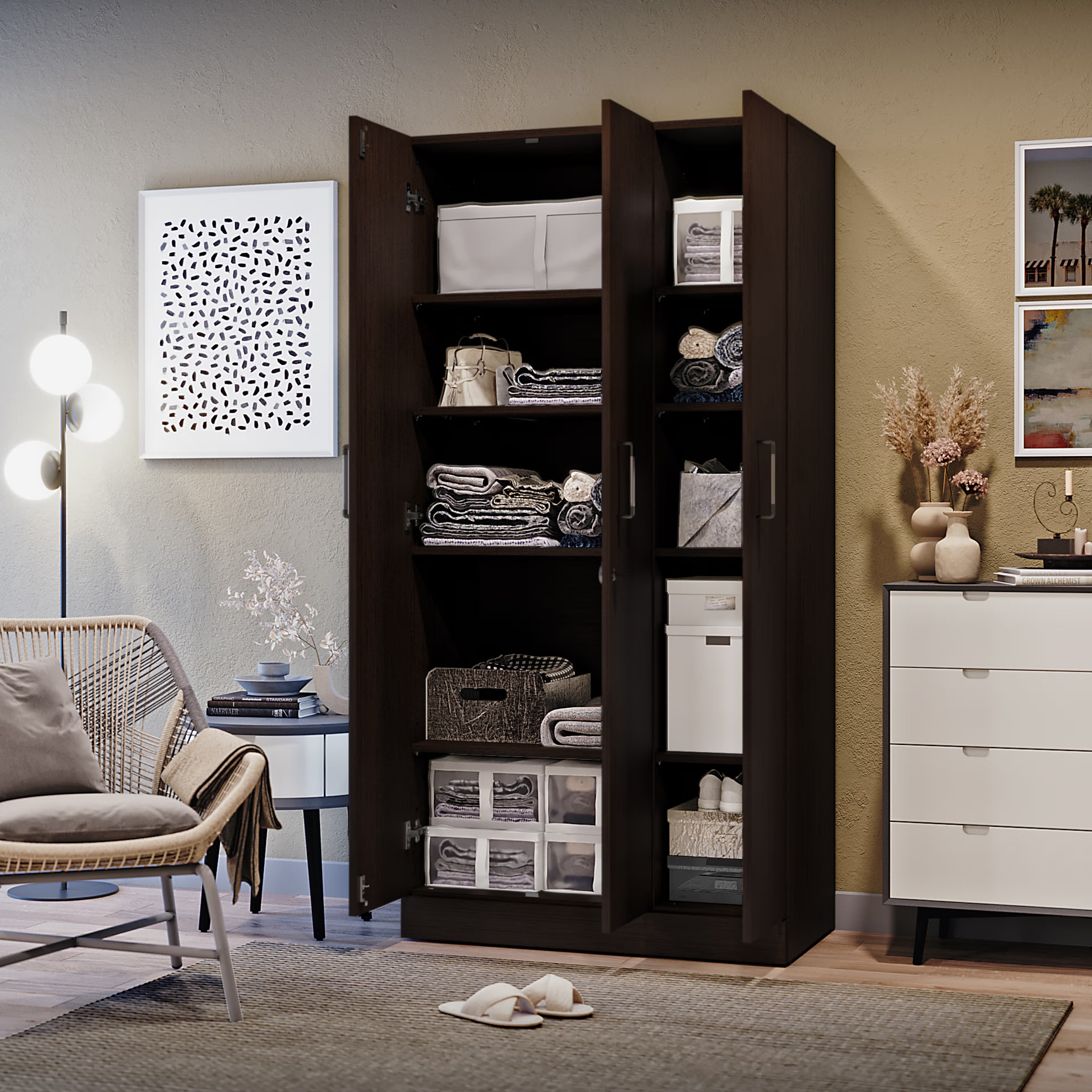 Twill 3 Door Compact Wardrobe |Without Drawer & Mirror | No Hanging Area| (Wenge) 3 Door, Without Drawer, Without Mirror, No Hanging Area, Wenge