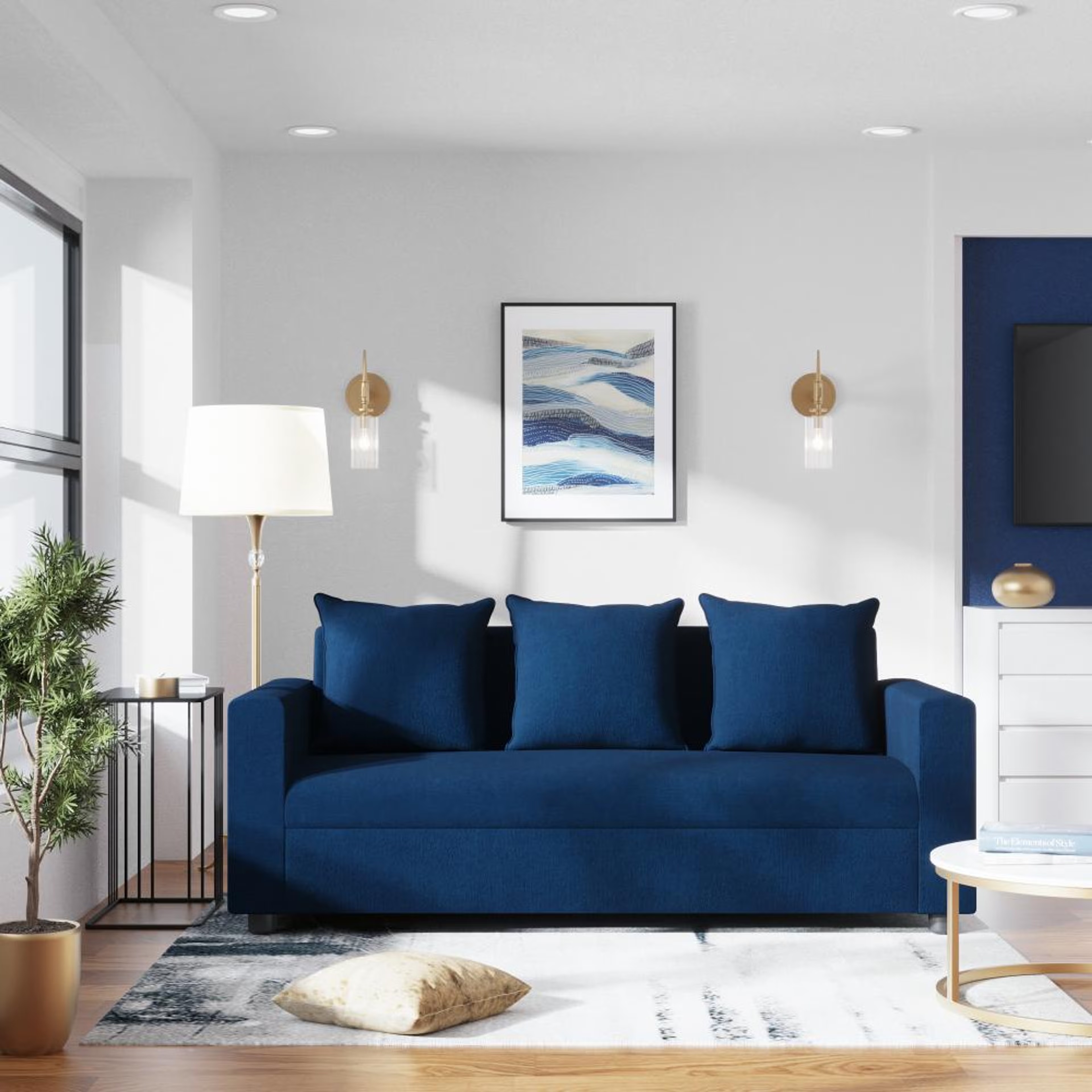 Wakefit Solatio Sofa - Three Seater Regular, Three Seater, Dark Blue
