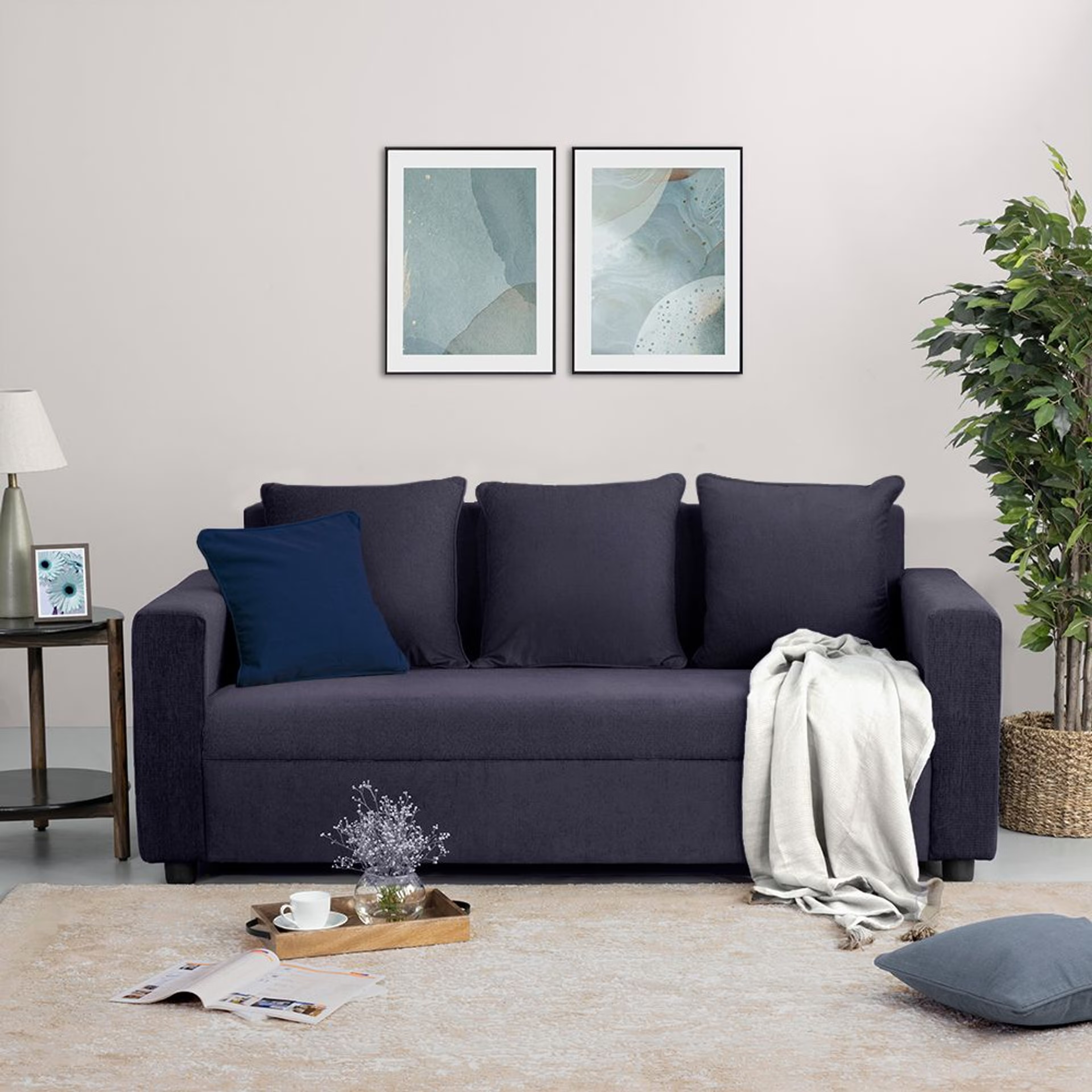 Home 32 Wakefit Solatio Sofa - Three Seater Regular, Three Seater, Purple Grey