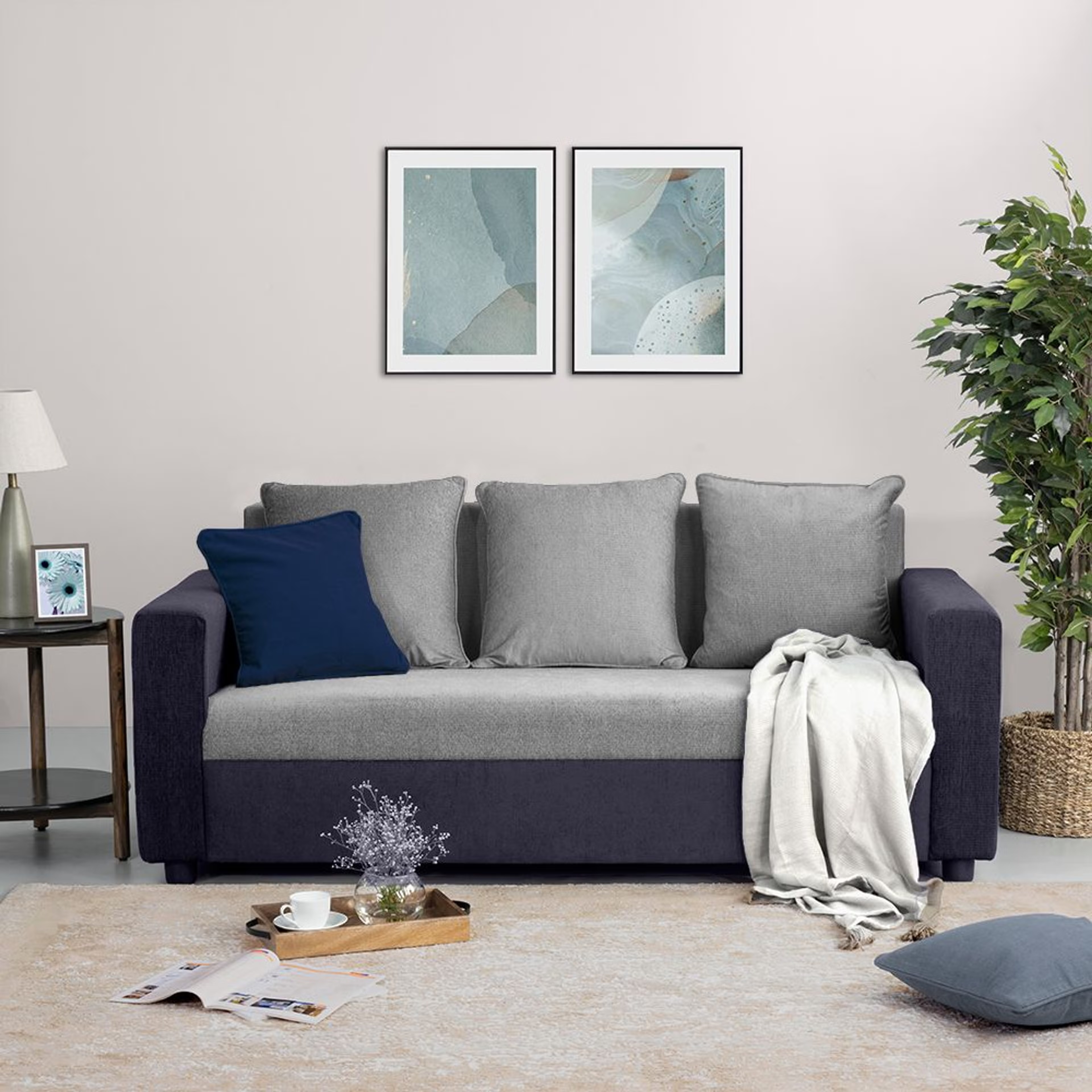 Wakefit Solatio Sofa - Three Seater Regular, Three Seater, Purple Grey & Cloud Grey