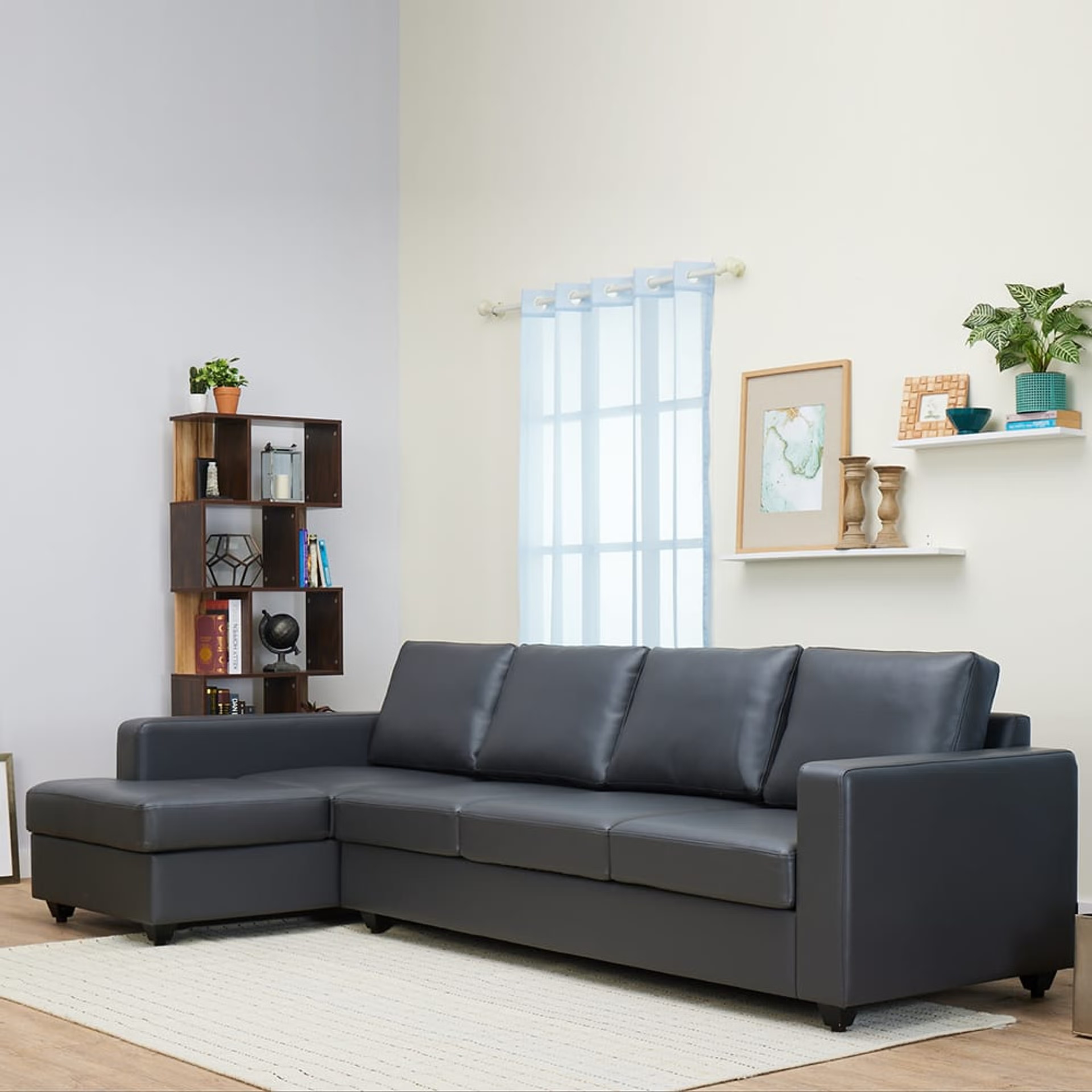 Wakefit Napper L Shape Sofa Set (3 Seater + Left Aligned Chaise + Ottoman) Sectional, Without Storage, 3 + Left Aligned Chaise with Ottoman, Thundercloud