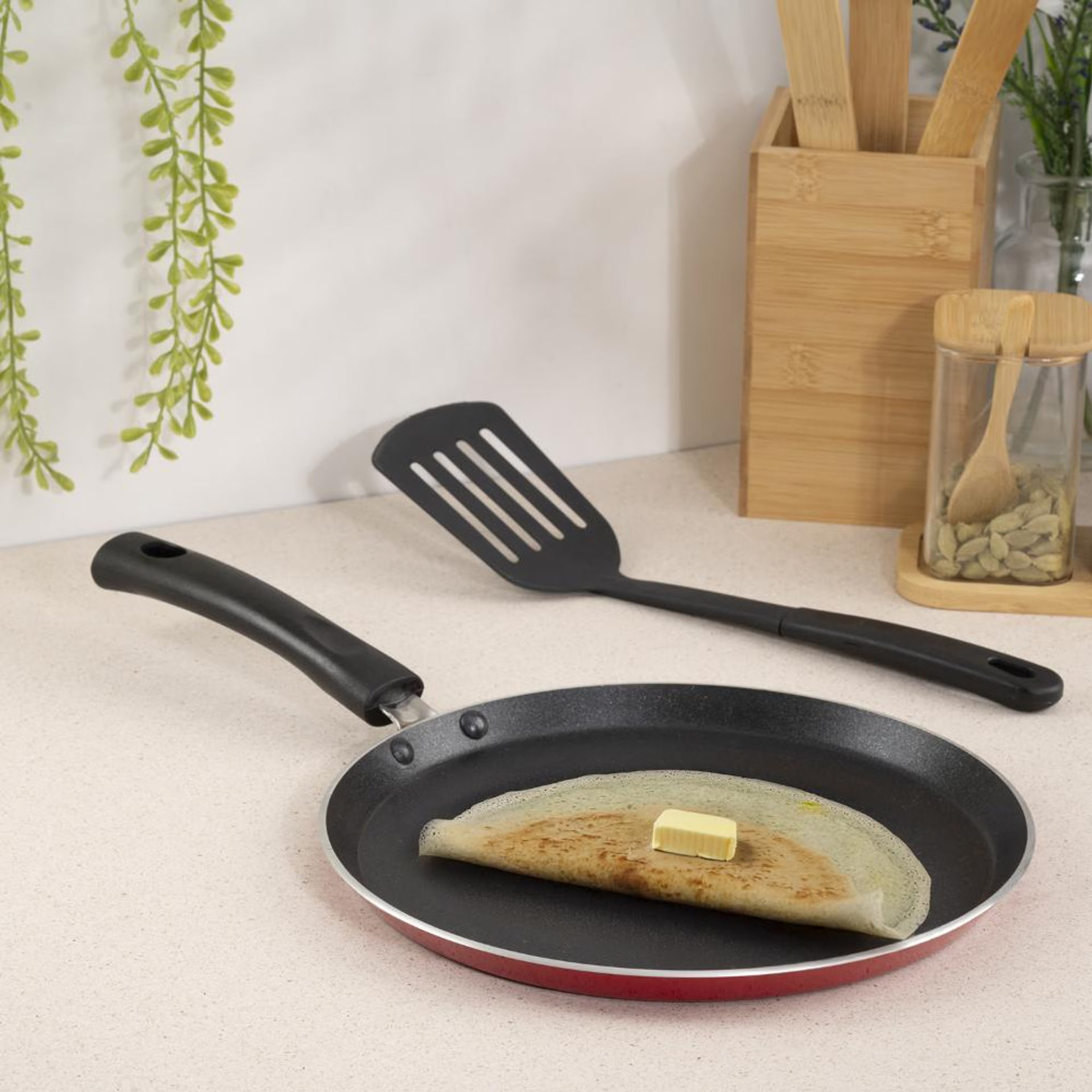 Home 32 Advanced 5 layer Non-Stick Tawa | 25 cm | 2.6 mm thick | PFOA & PTFE Free | Gas Compatible | Highly durable & Metal Spoon Friendly | Sturdy Handle | Free Spatula | Chervil | Red & Black Tawa, Aluminium, Non Induction Base, Tawa-10 inch