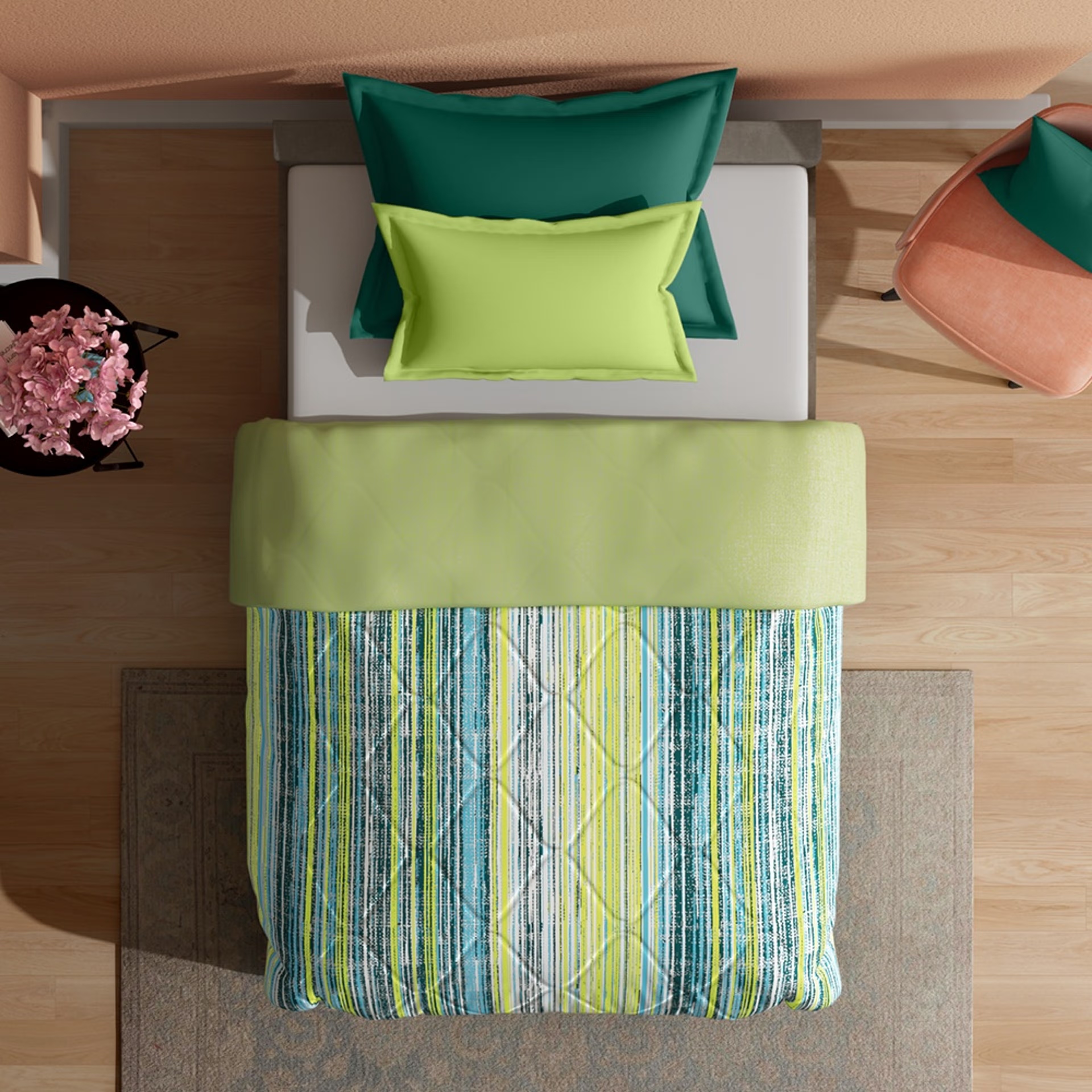 Luxurious Comforter | Single Bed (90x60 Inch) | Micro Peach Finished Fabric | 120 GSM | Siliconised Microfiber Filling | All Season & Reversible | Light Green & Light Blue Super Soft Micro, Single, 120 GSM, Elanar
