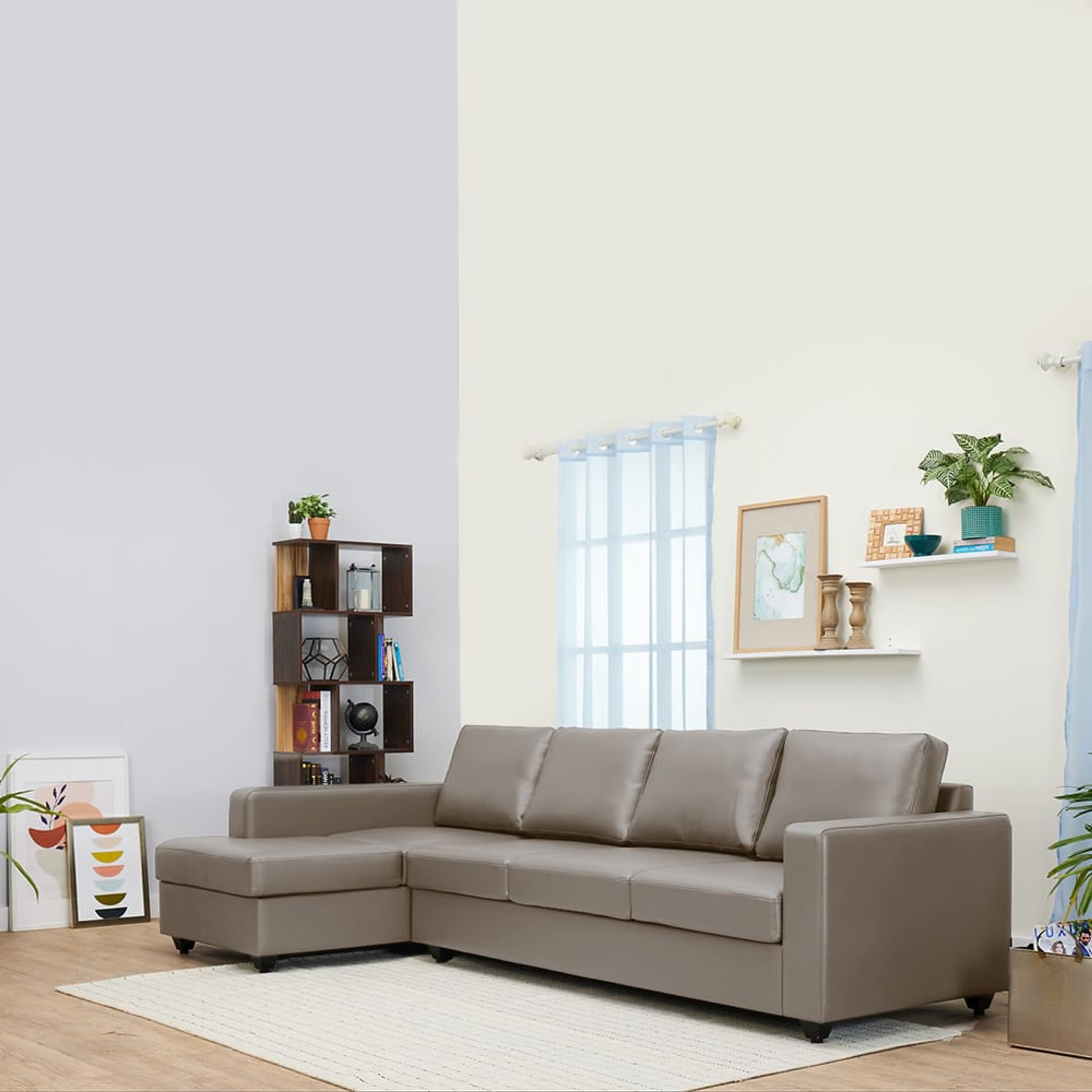 Wakefit Napper L Shape Sofa Set (3 Seater + Left Aligned Chaise + Ottoman) Sectional, Without Storage, 3 + Left Aligned Chaise with Ottoman, Cappuccino