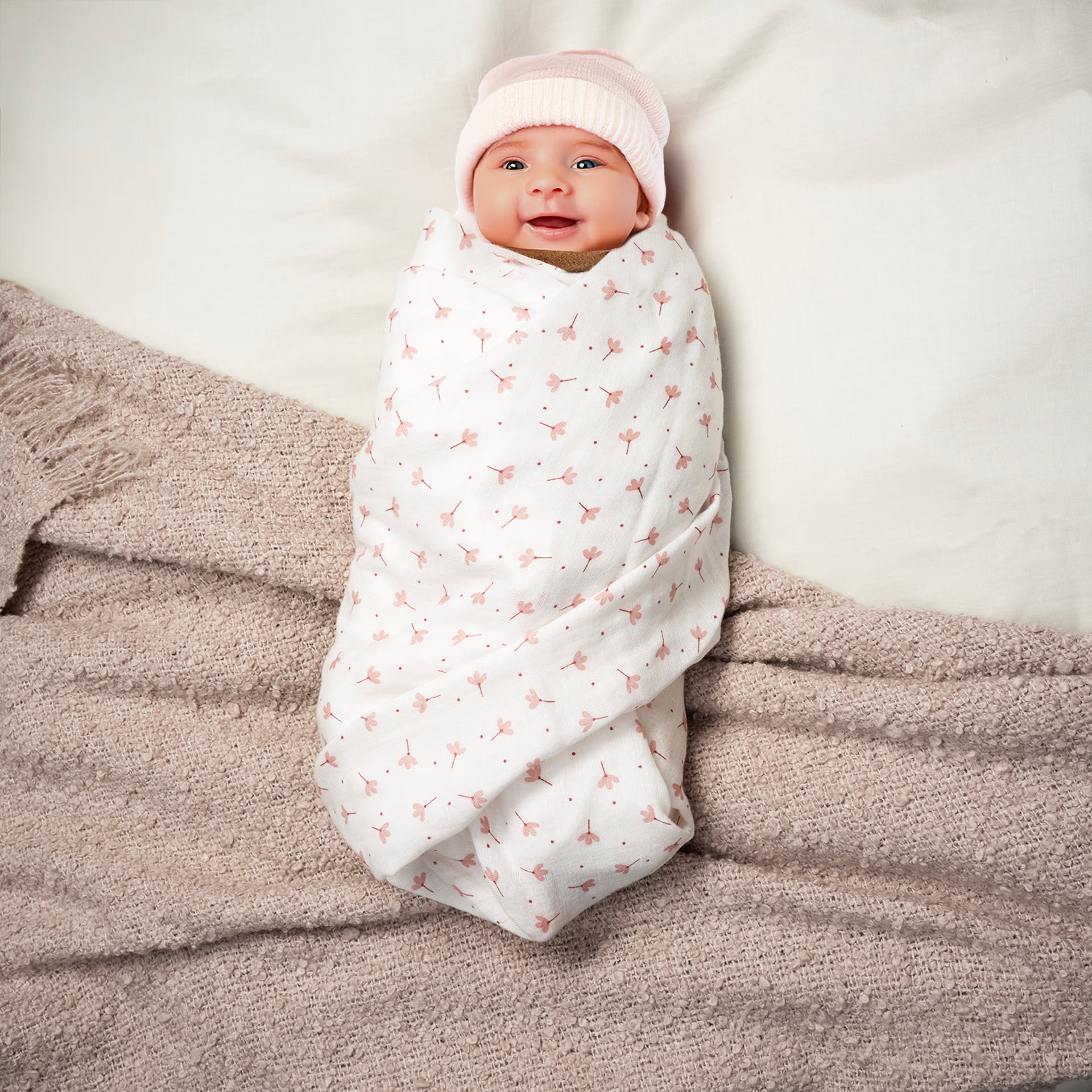 Home 39 Wakefit Baby Wrap Muslin Cloth -Mimi ( Small , Set of two ) Set of 2, Small, Mimi