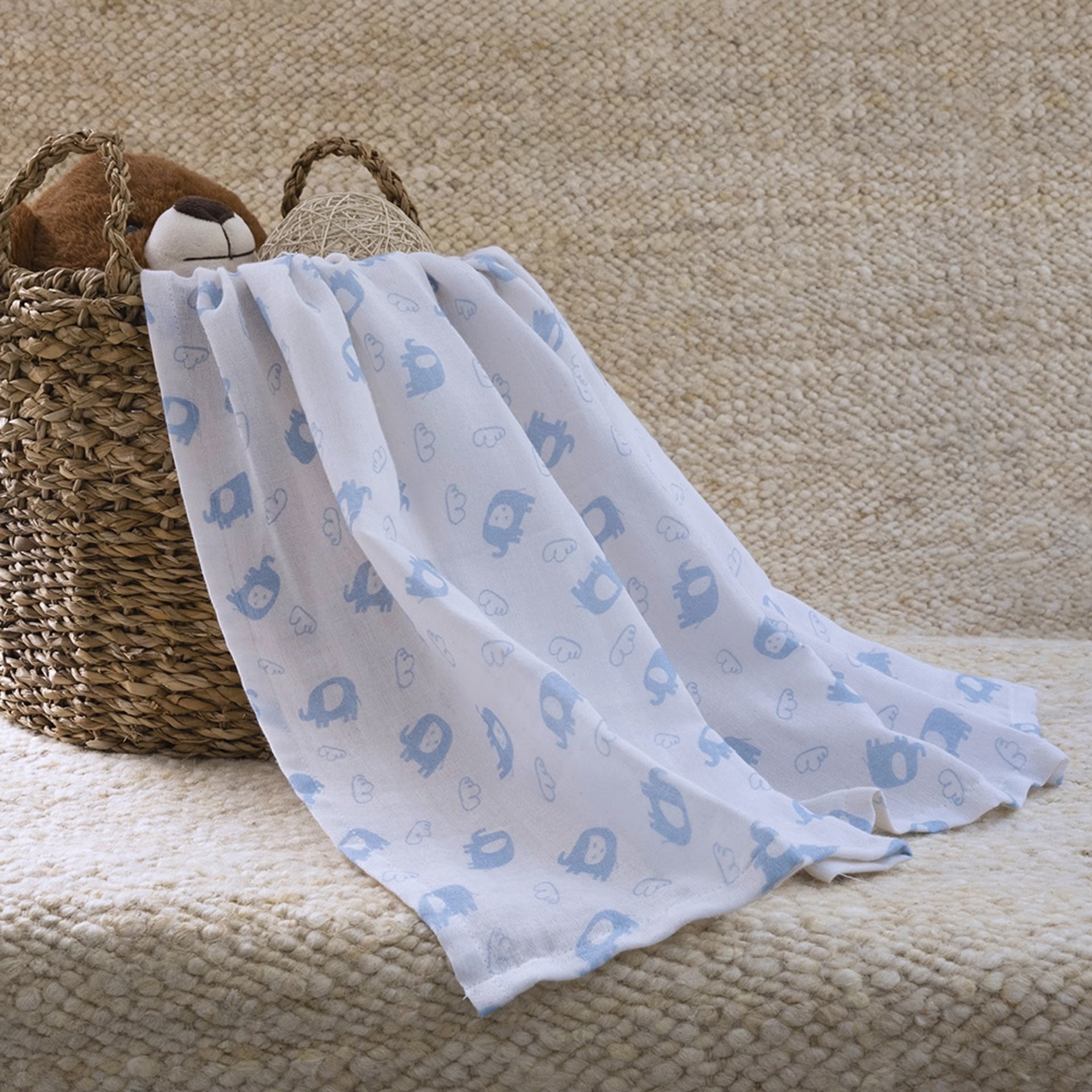 Wakefit Baby Wrap Muslin Cloth -Elepha ( Large , Set of two ) Set of 2, Large, Elepha