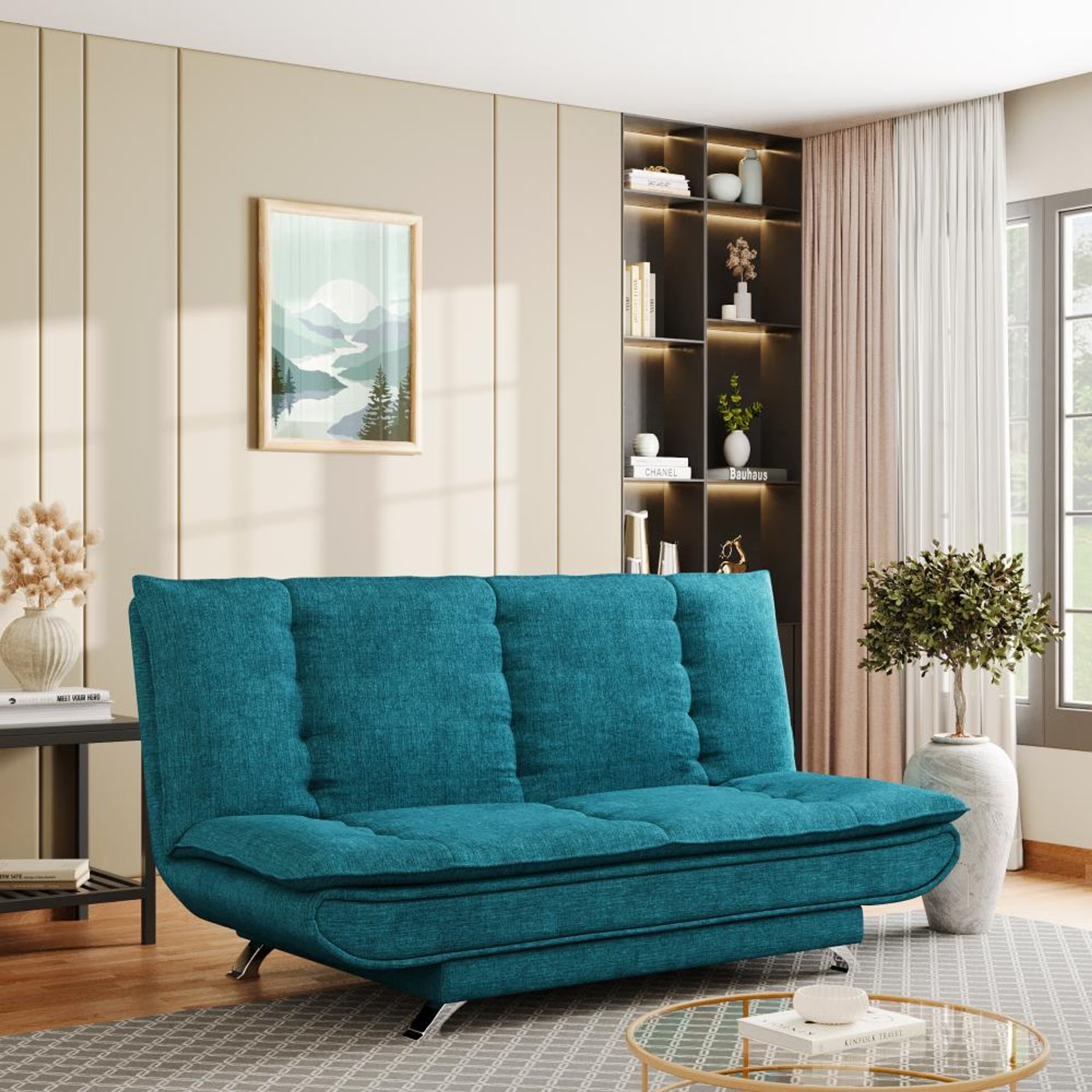 Wakefit Amoeba Sofa cum Bed Three Seater, Malibu Green