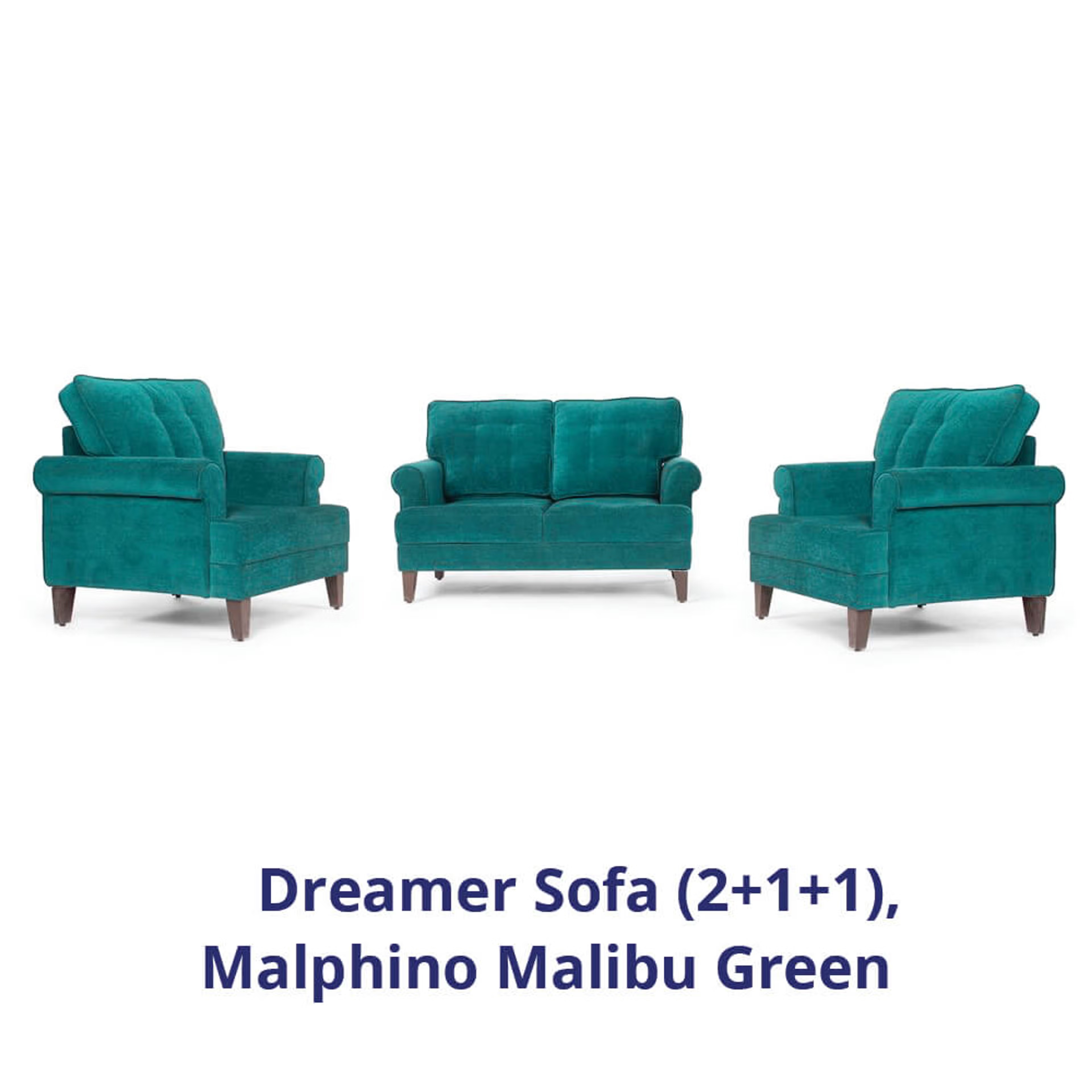 Wakefit Dreamer Sofa Set (2+1+1) Regular, 2 + 1 + 1, Malphino Malibu Green