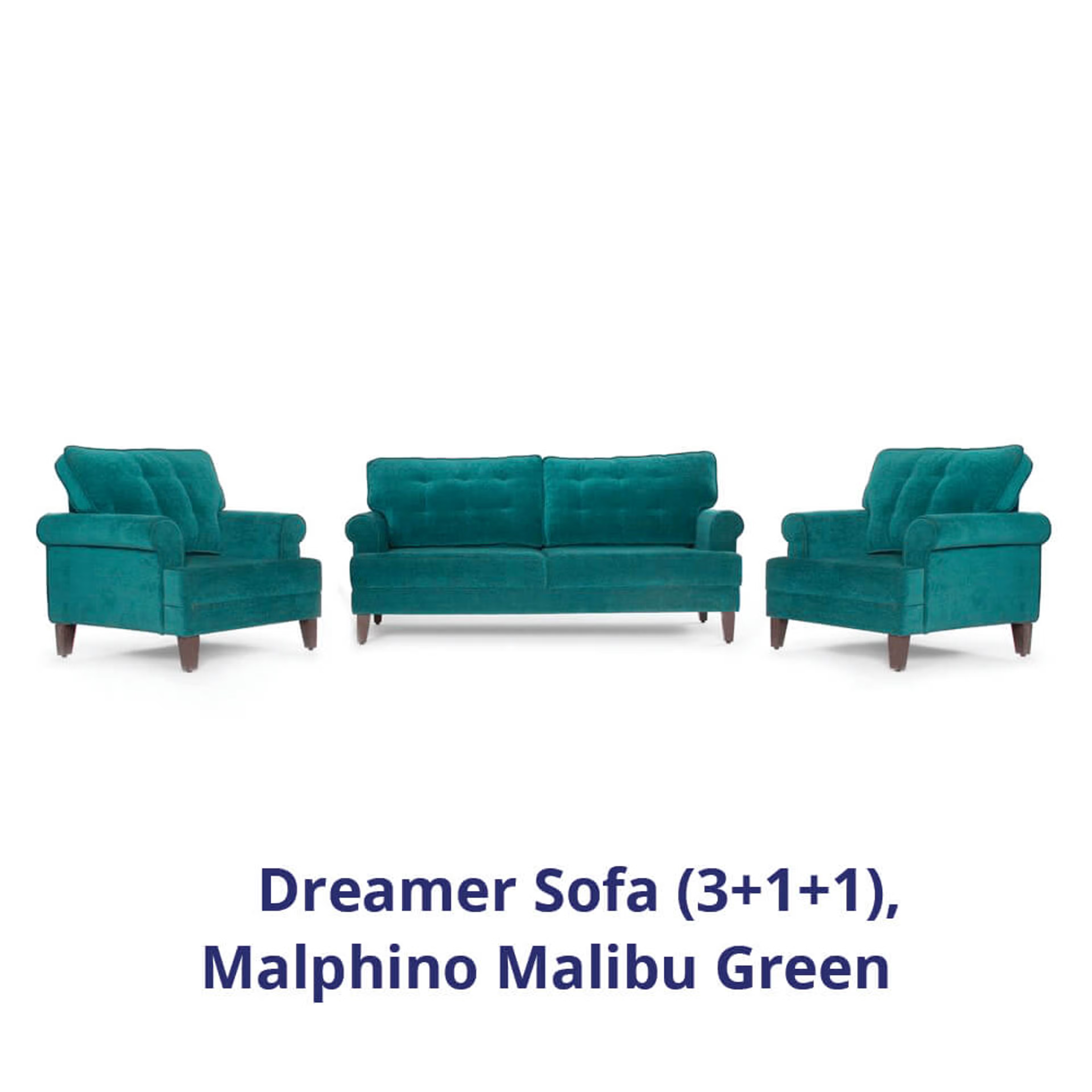 Wakefit Dreamer Sofa Set (3+1+1) Regular, 3 + 1 + 1, Malphino Malibu Green