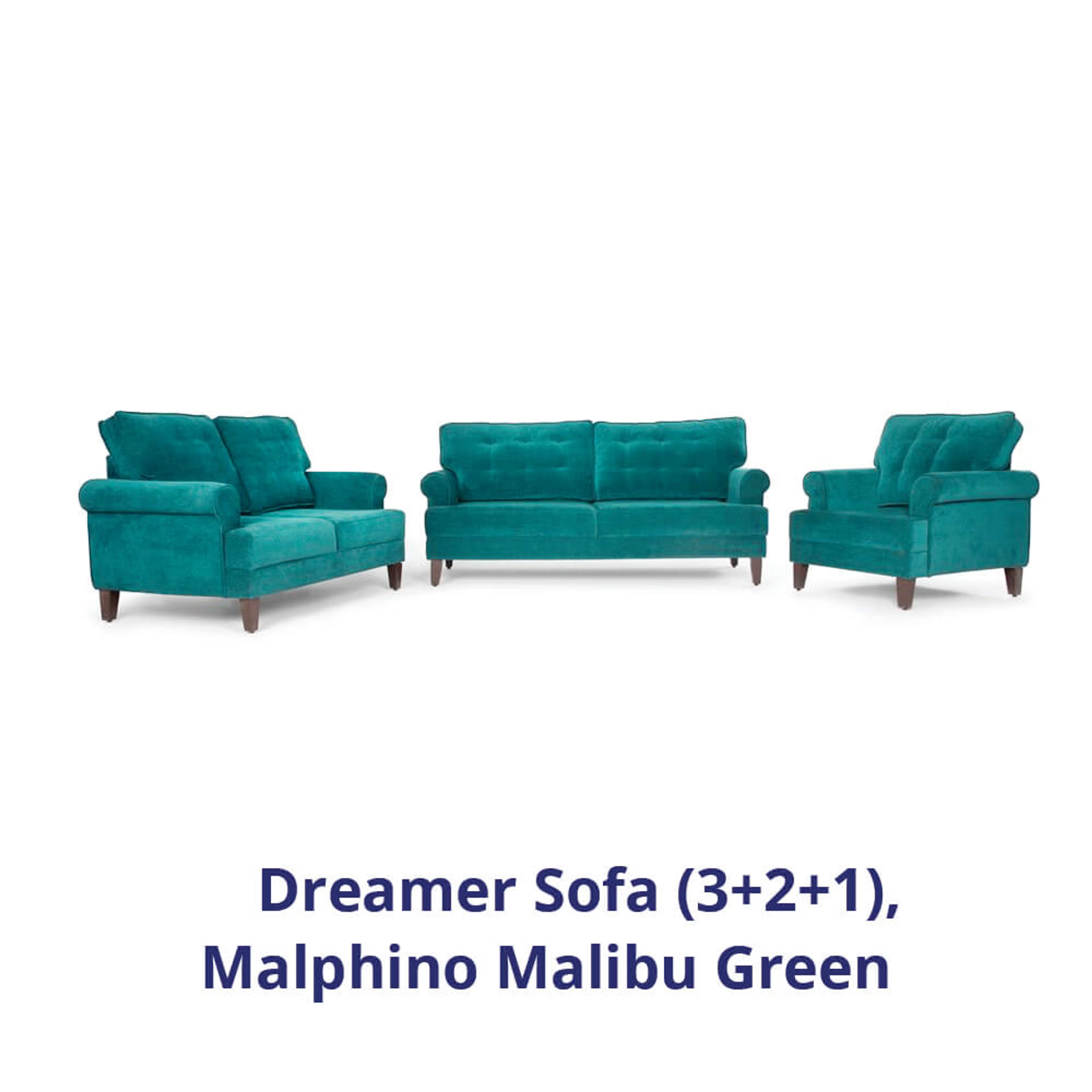 Wakefit Dreamer Sofa Set (3+2+1) Regular, 3 + 2 + 1, Malphino Malibu Green