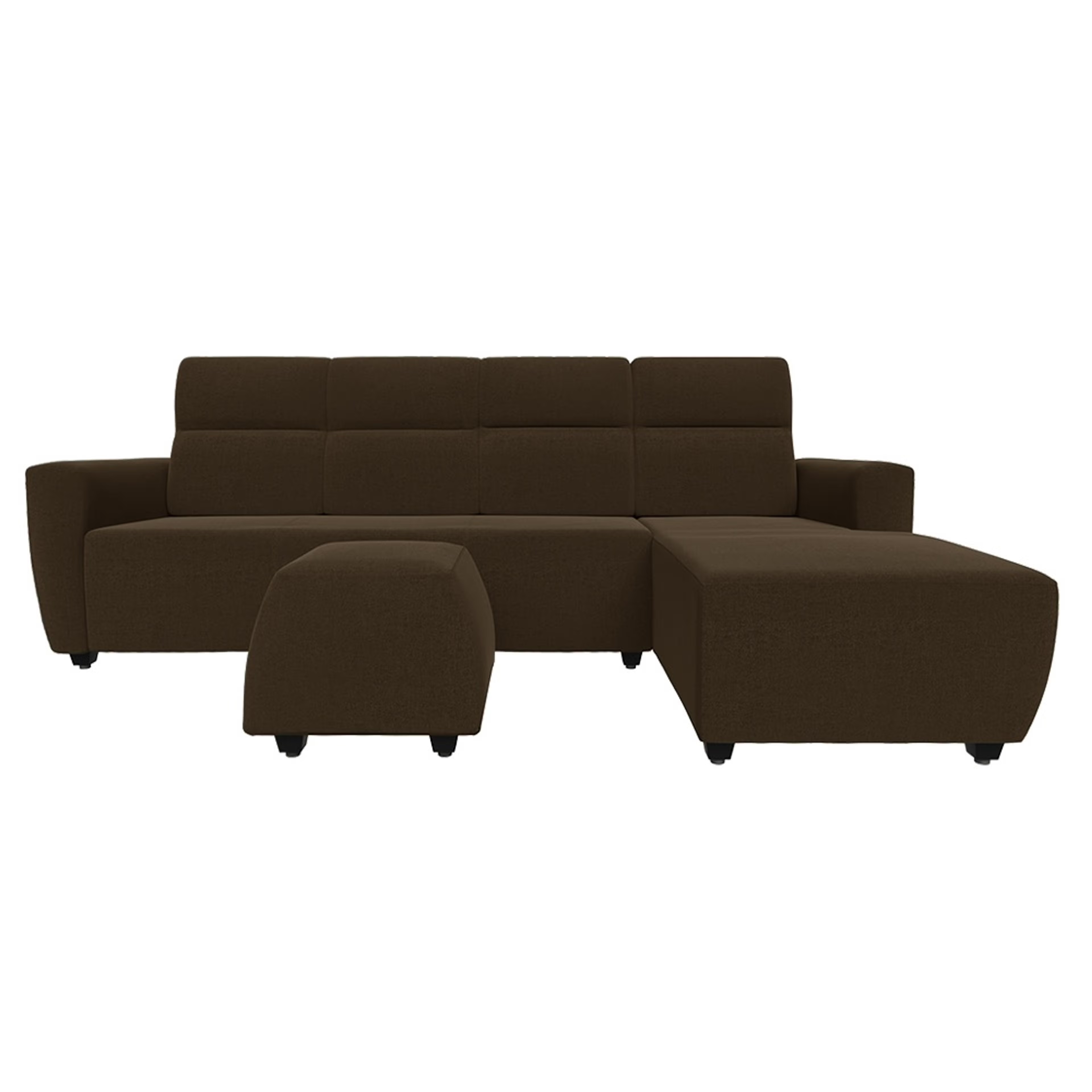 Wakefit Belize L Shape Sofa Set (3 Seater + Right Aligned Chaise with Ottoman) Sectional, Set (3 Seater + Right Aligned Chaise with Ottoman), Dark Earth