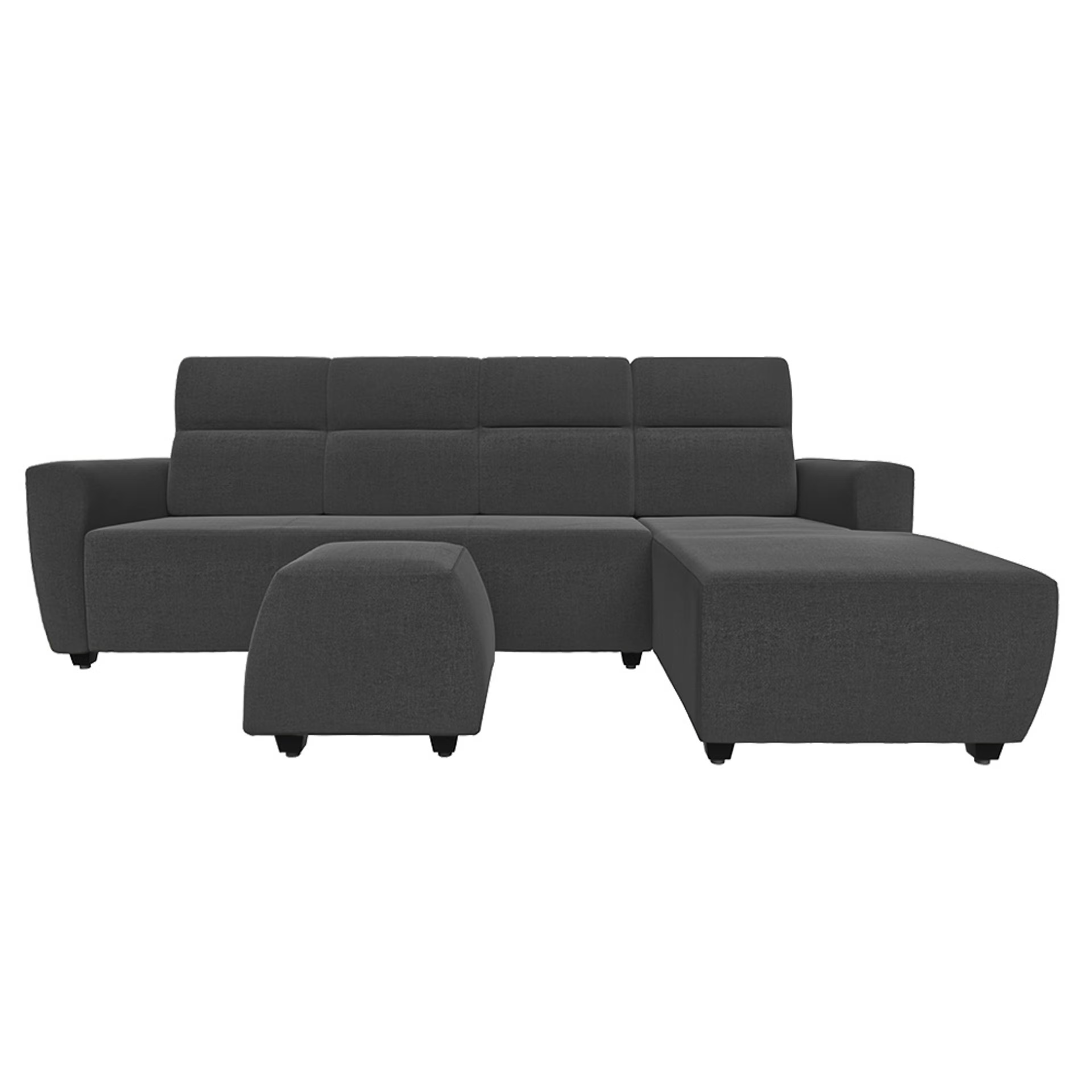 Wakefit Belize L Shape Sofa Set (3 Seater + Right Aligned Chaise with Ottoman) Sectional, Set (3 Seater + Right Aligned Chaise with Ottoman), Smoke Grey
