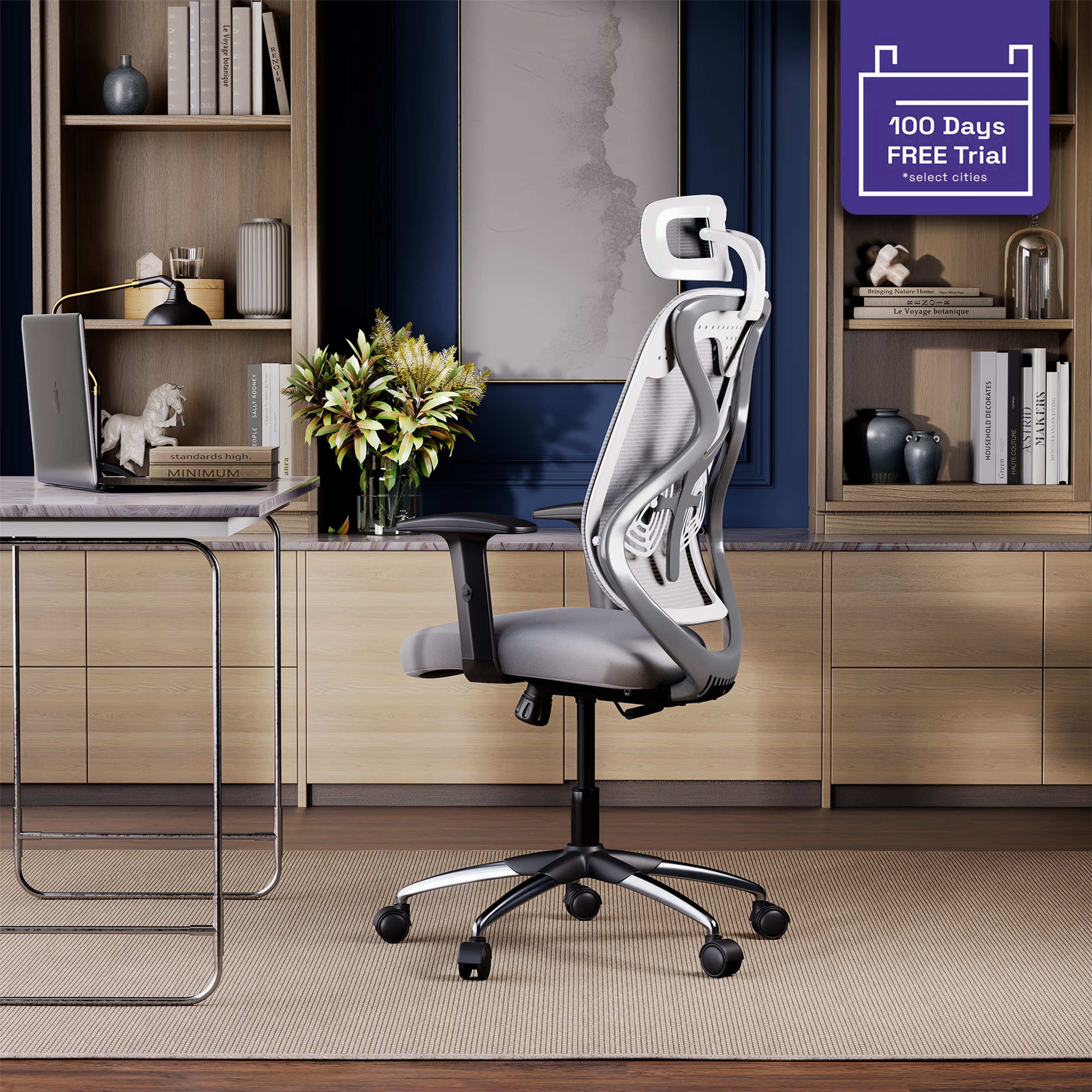 Wakefit Gravita HighBack Office Chair | White and Grey | Chrome Base | Multi Lock Mechanism | 2025 Edition | DIY (Do It Yourself) 2025 Edition, White and Grey, Multi Lock, Chrome Base, PU Pad, 3 Years