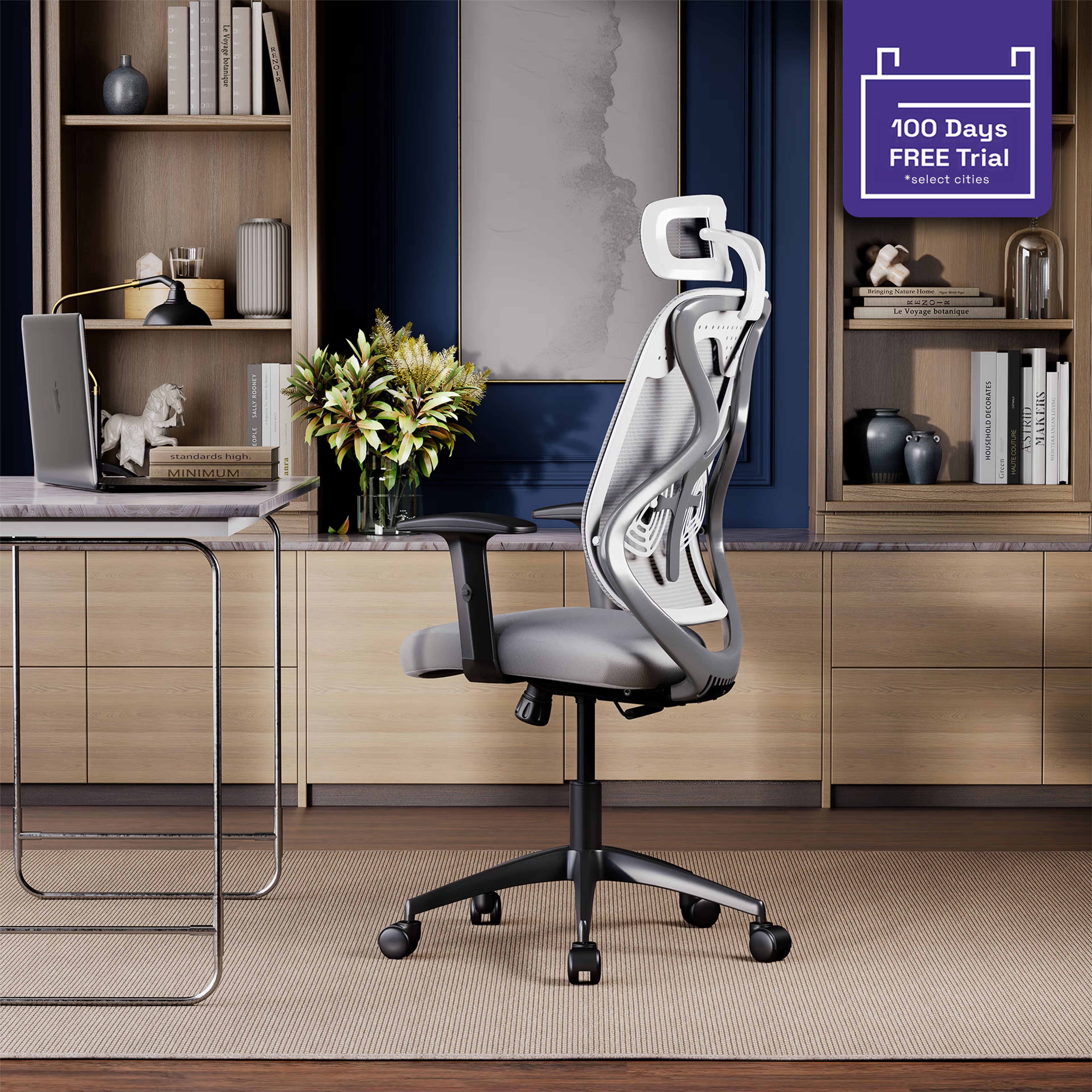 Wakefit Gravita HighBack Office Chair | White and Grey | Nylon Base | Multi Lock Mechanism | 2025 Edition | DIY (Do It Yourself) 2025 Edition, White and Grey, Multi Lock, Nylon Base, PU Pad, 3 Years