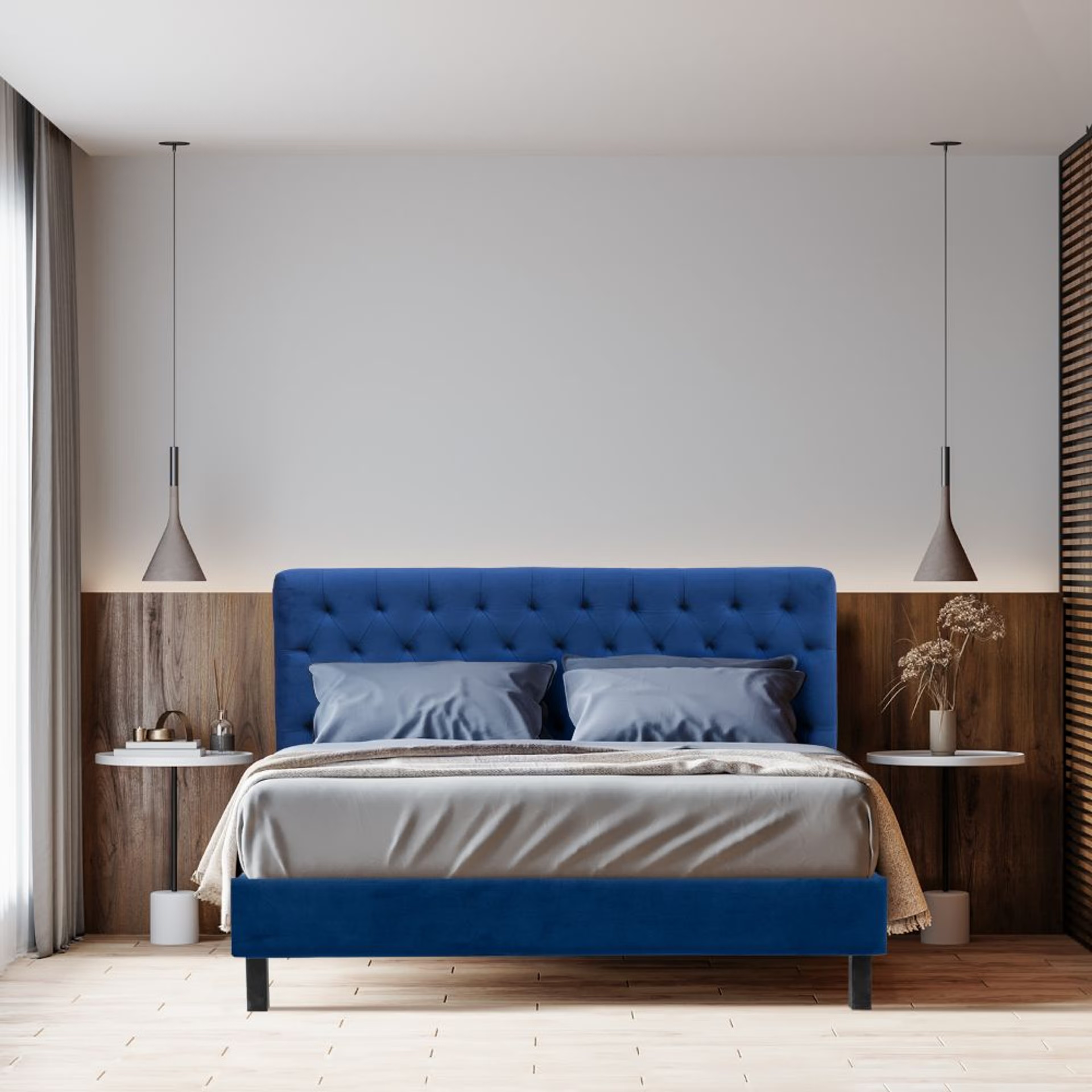 Wakefit Solis Upholstered Queen Bed without Storage (velvet blue) Queen - 78" x 60 4 Wakefit Solis Upholstered Queen Bed without Storage (velvet blue) Queen - 78" x 60\