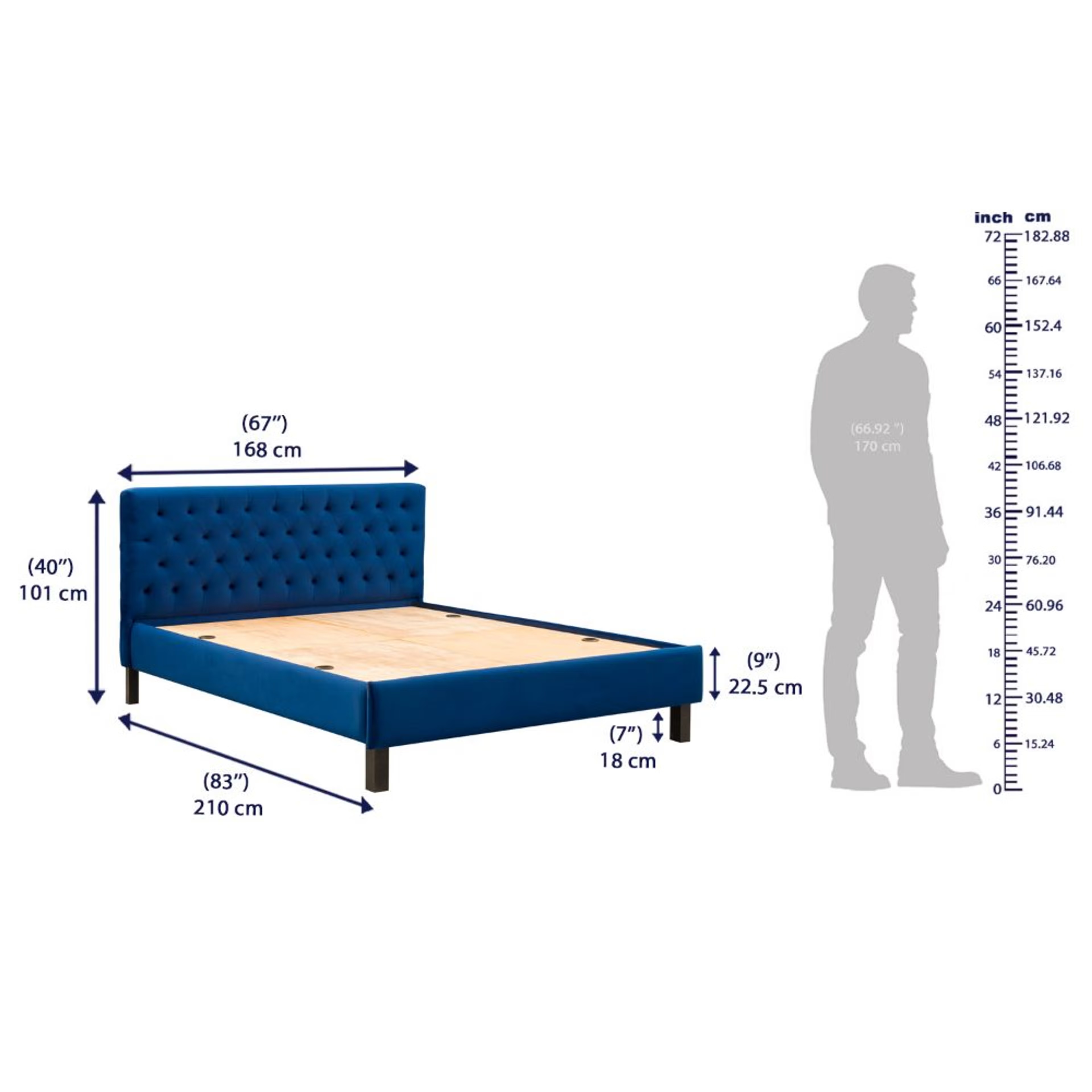 Wakefit Solis Upholstered Queen Bed without Storage (velvet blue) Queen - 78" x 60 9 Wakefit Solis Upholstered Queen Bed without Storage (velvet blue) Queen - 78" x 60\