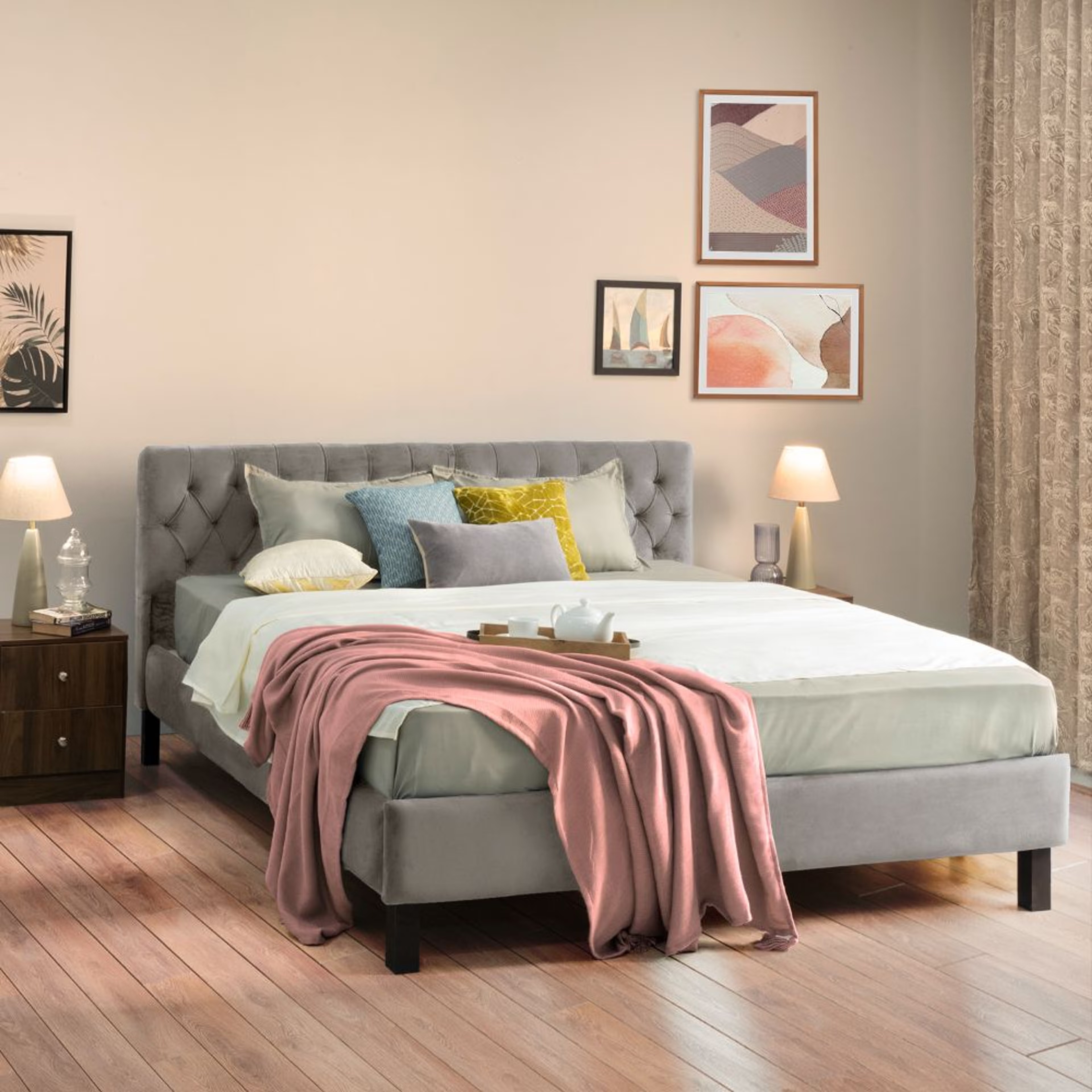 Wakefit Solis Upholstered Queen Bed without Storage (Velvet tuscan tan) Queen - 78" x 60 2 Wakefit Solis Upholstered Queen Bed without Storage (Velvet tuscan tan) Queen - 78" x 60\