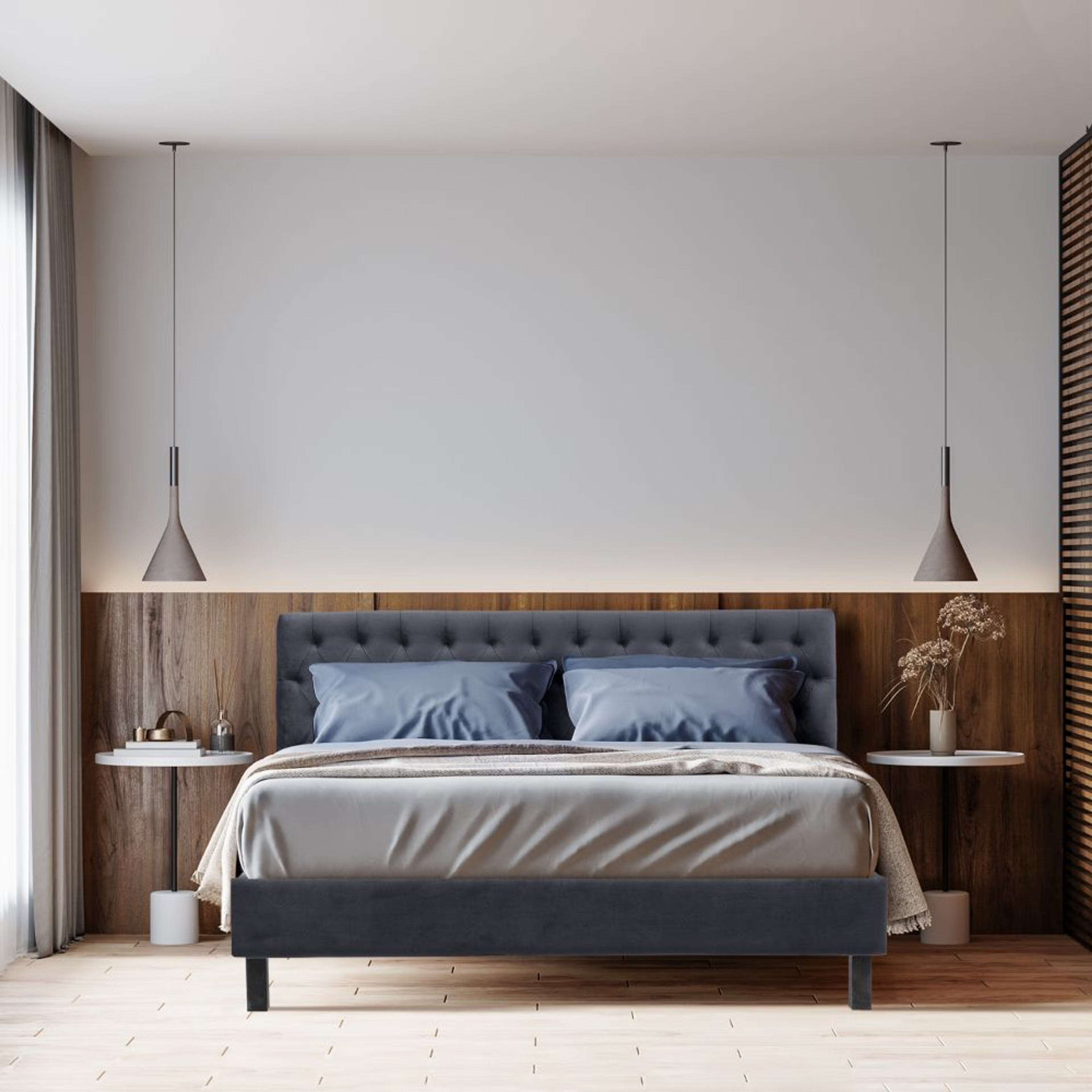 Wakefit Solis Upholstered King Bed without Storage (velvet space grey) King - 78" x 72\
