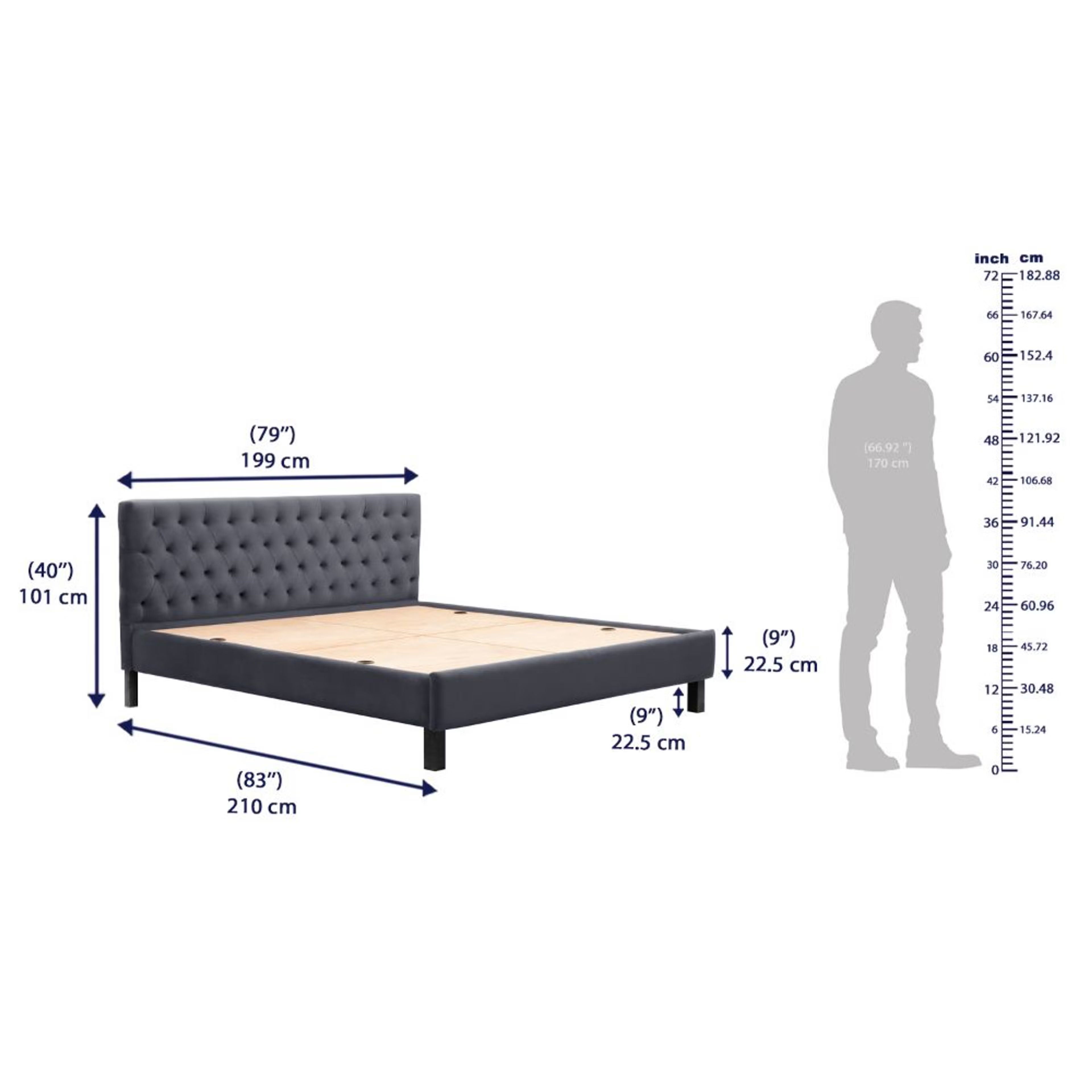 Wakefit Solis Upholstered King Bed without Storage (velvet space grey) King - 78" x 72 7 Wakefit Solis Upholstered King Bed without Storage (velvet space grey) King - 78" x 72\