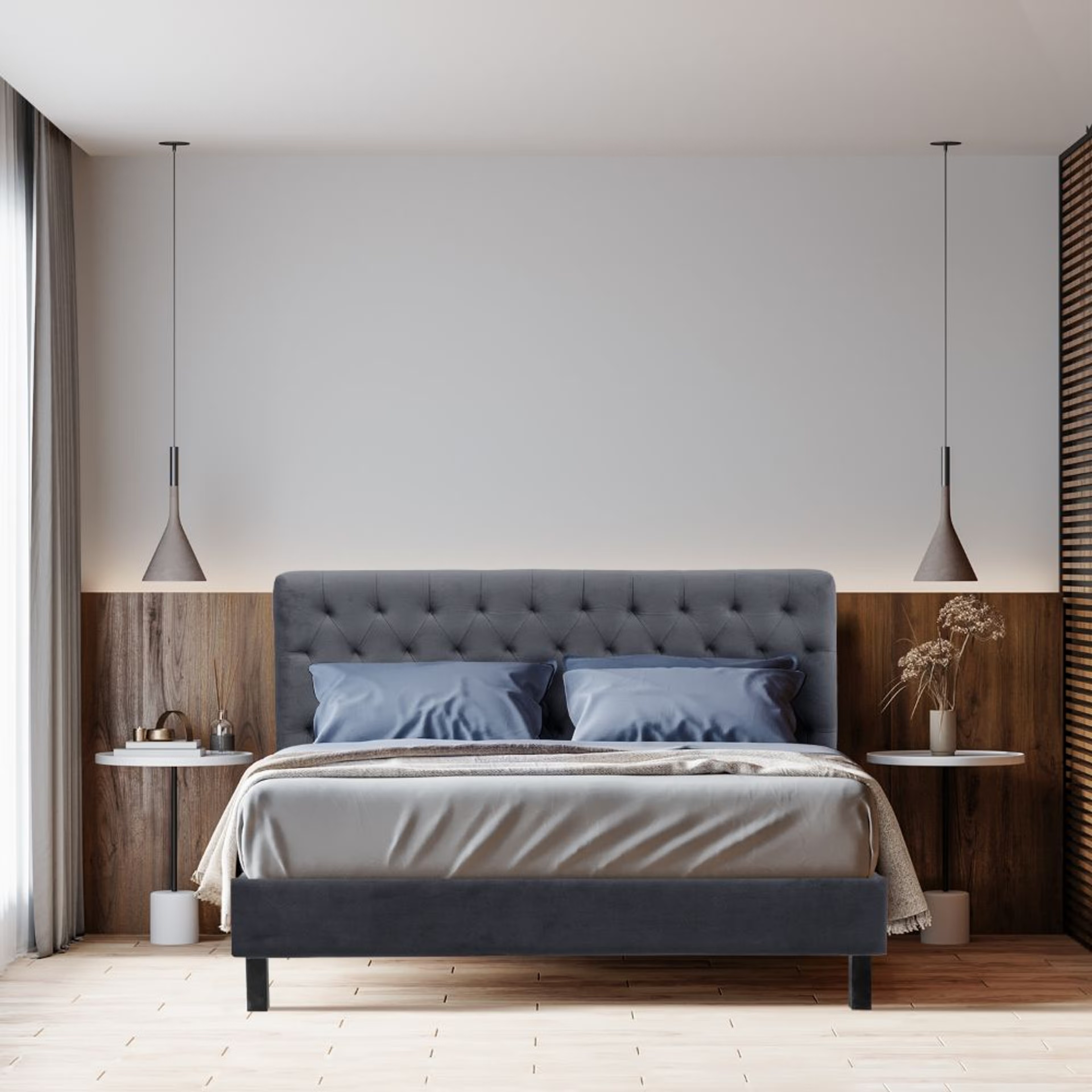 Wakefit Solis Upholstered Queen Bed without Storage (velvet space grey) Queen - 78" x 60\