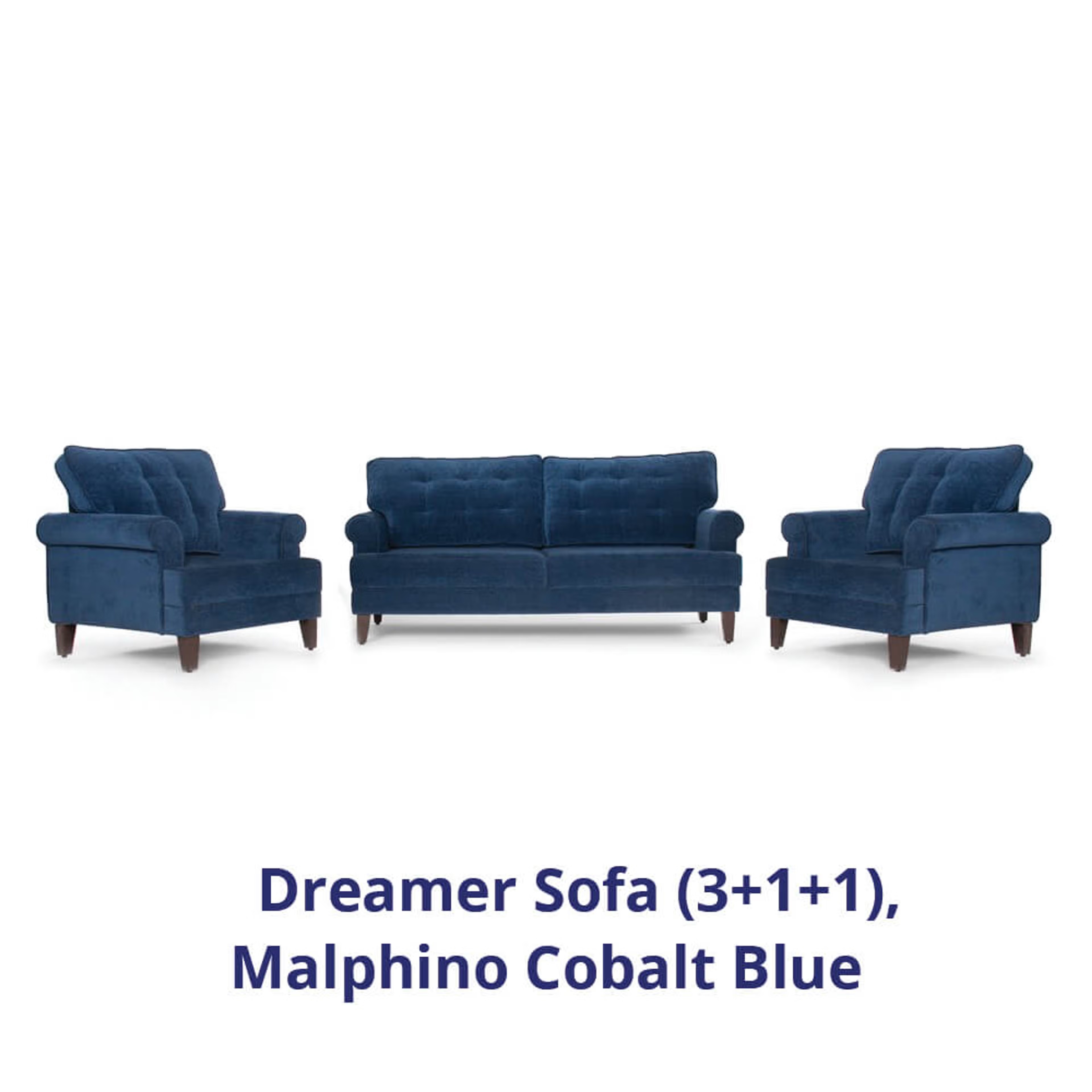 Wakefit Dreamer Sofa Set (3+1+1) Regular, 3 + 1 + 1, Malphino Cobalt Blue