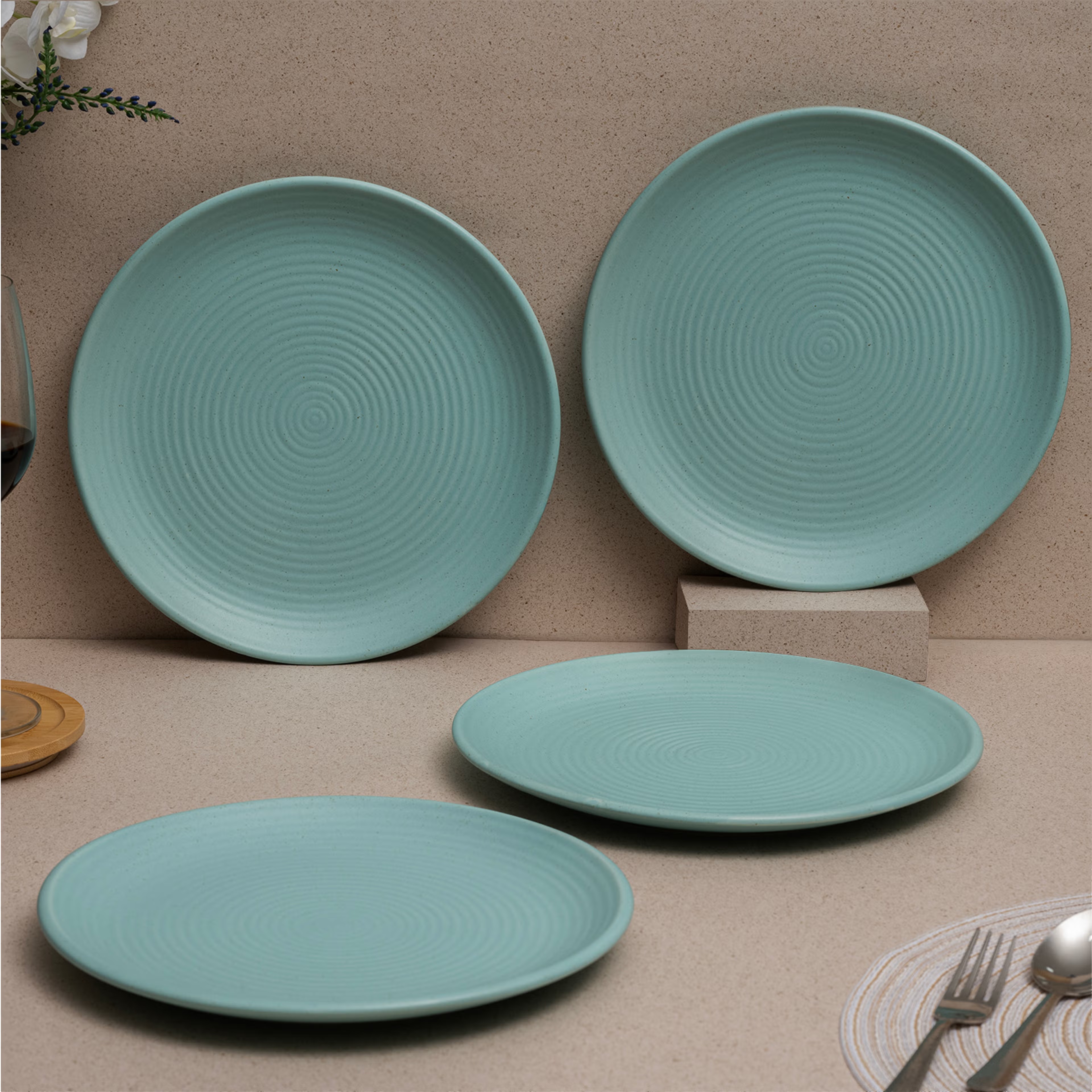 Premium Dinner Plates | Set of 4 | 26 cm | Eco-Friendly Stoneware | Toxin Free | BPA and led Free | Microwave & Dishwasher Safe | Ideal for Gifting | Blue Matt | Jolly Stoneware, Set of 4, Blue