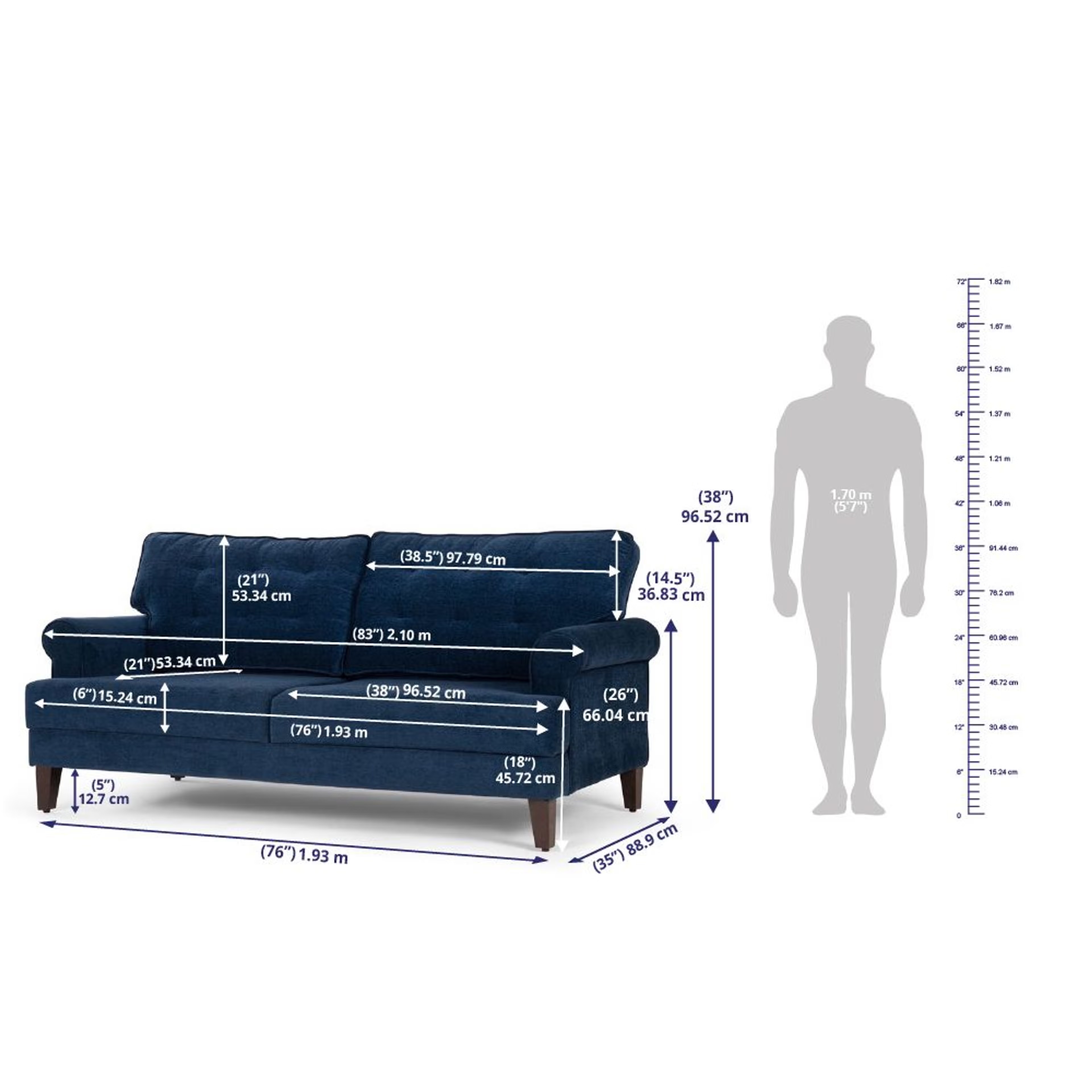 Wakefit Dreamer Sofa Set (3+2) Regular, 3 + 2, Malphino Cobalt Blue 6 Wakefit Dreamer Sofa Set (3+2) Regular, 3 + 2, Malphino Cobalt Blue