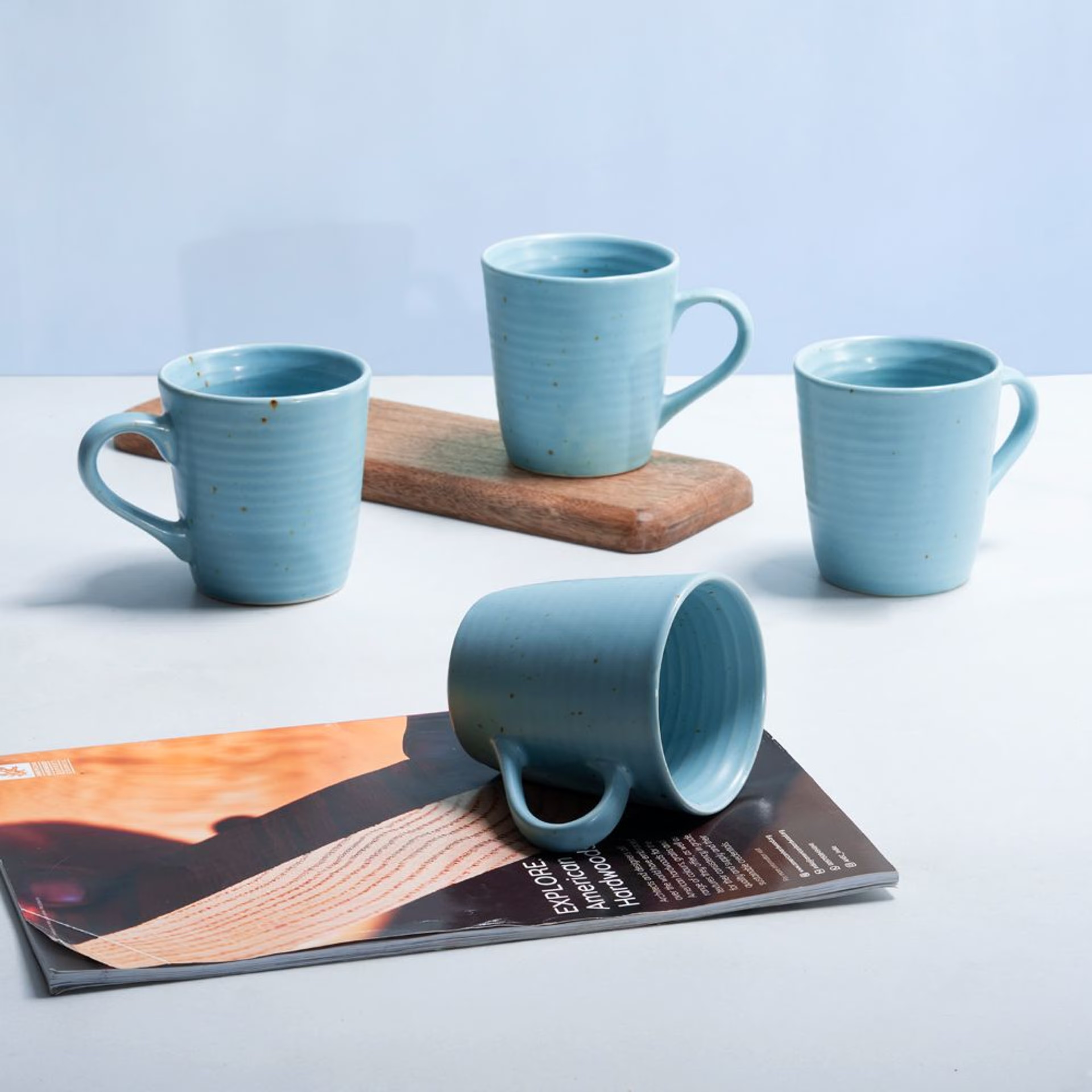 Premium Coffee Mugs | Set of 4 | 320 ml | Eco-Friendly Stoneware Ceramic | Toxin Free | BPA and led free | Perfect for gifting | Microwave & Dishwasher Safe | Blue | Jolly Stoneware, Set of 4, Mug, Blue