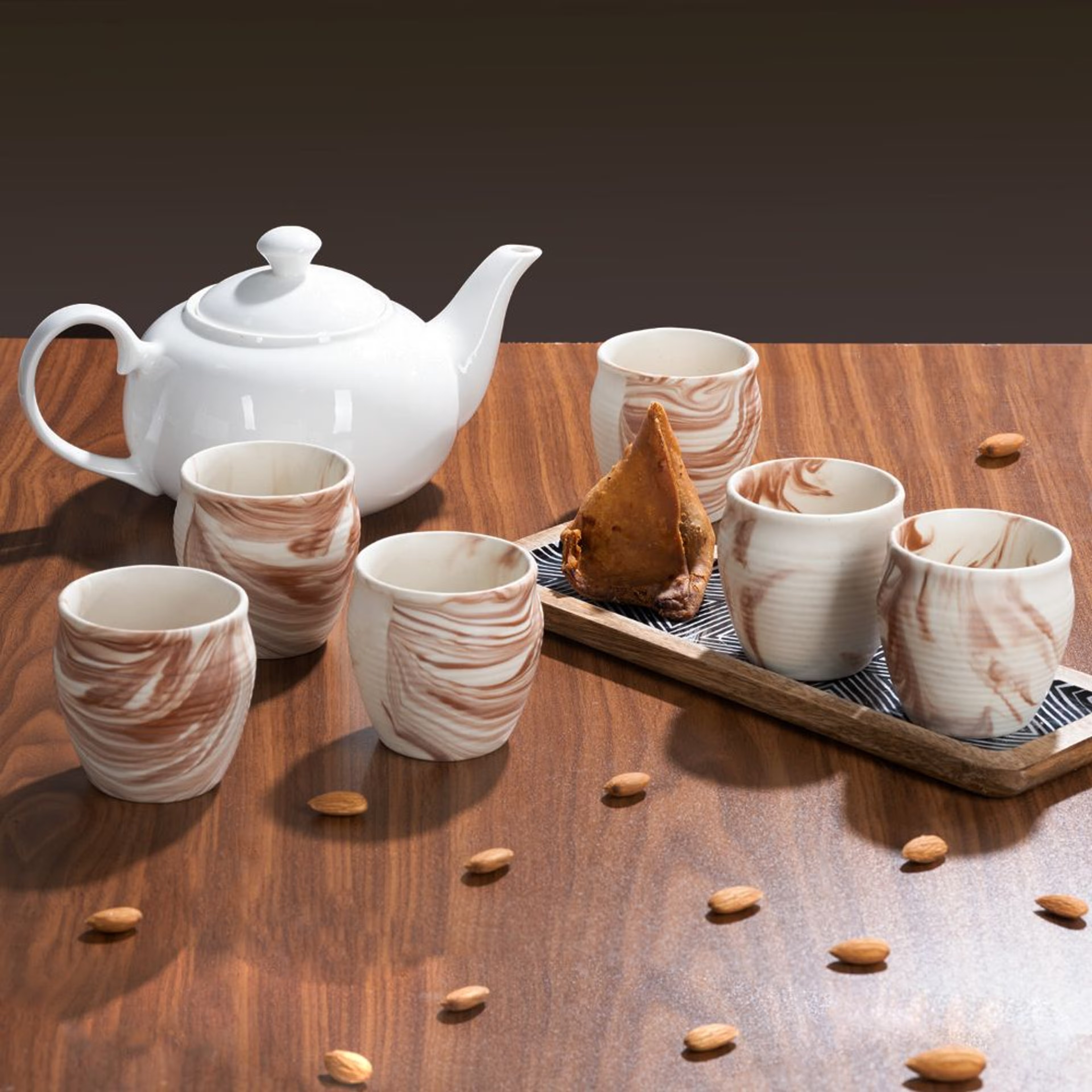 Premium Kulhad | Set of 6 | 180 ml | Eco-Friendly Stoneware Ceramic | Toxin Free | BPA and led free | Perfect for gifting | Microwave & Dishwasher Safe | Brown Marble | Converge Stoneware, Set of 6, Kulhad, Brown