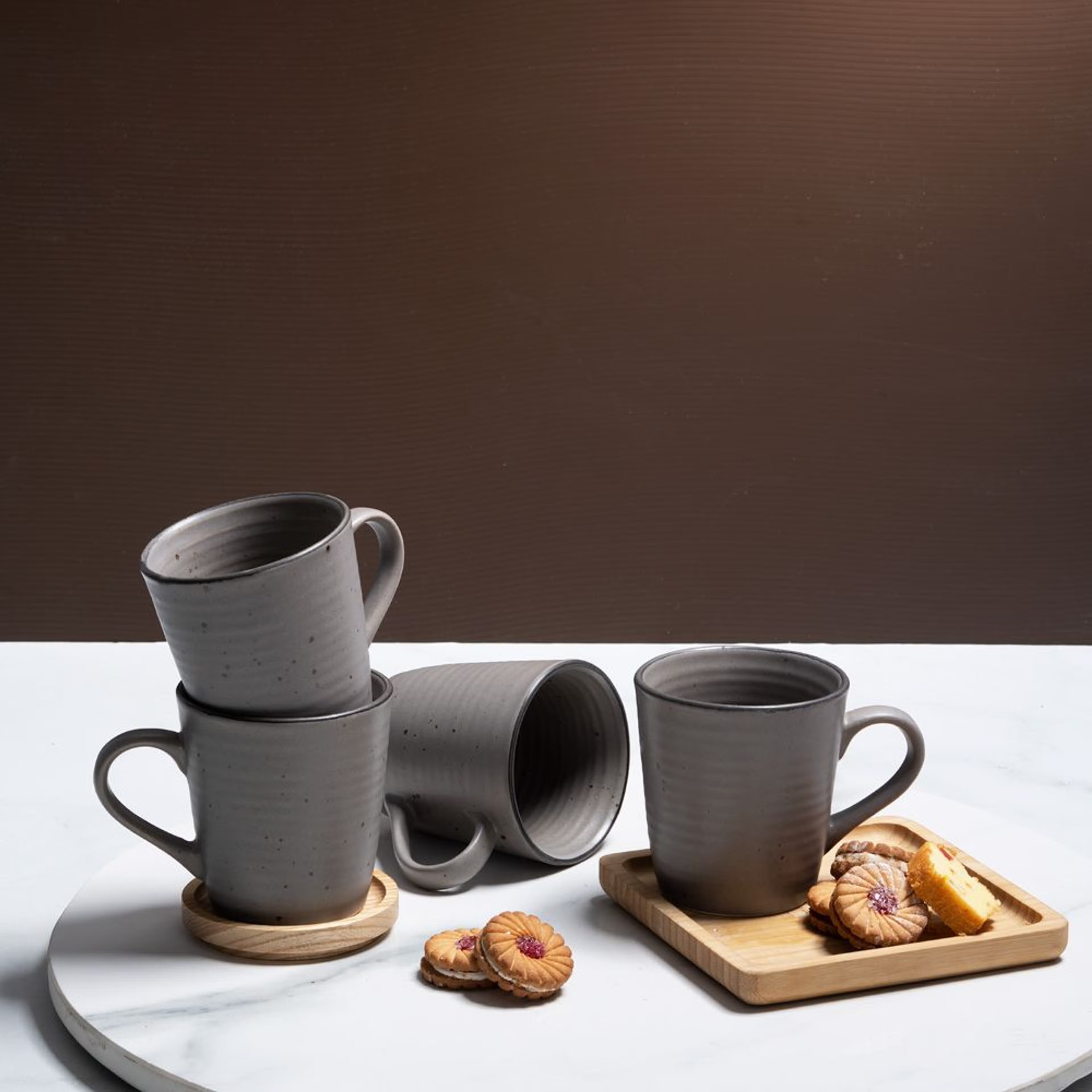 Premium Coffee Mugs | Set of 4 | 320 ml | Eco-Friendly Stoneware Ceramic | Toxin Free | BPA and led free | Perfect for gifting | Microwave & Dishwasher Safe | Grey Cement | Feat Stoneware, Set of 4, Mug, Grey