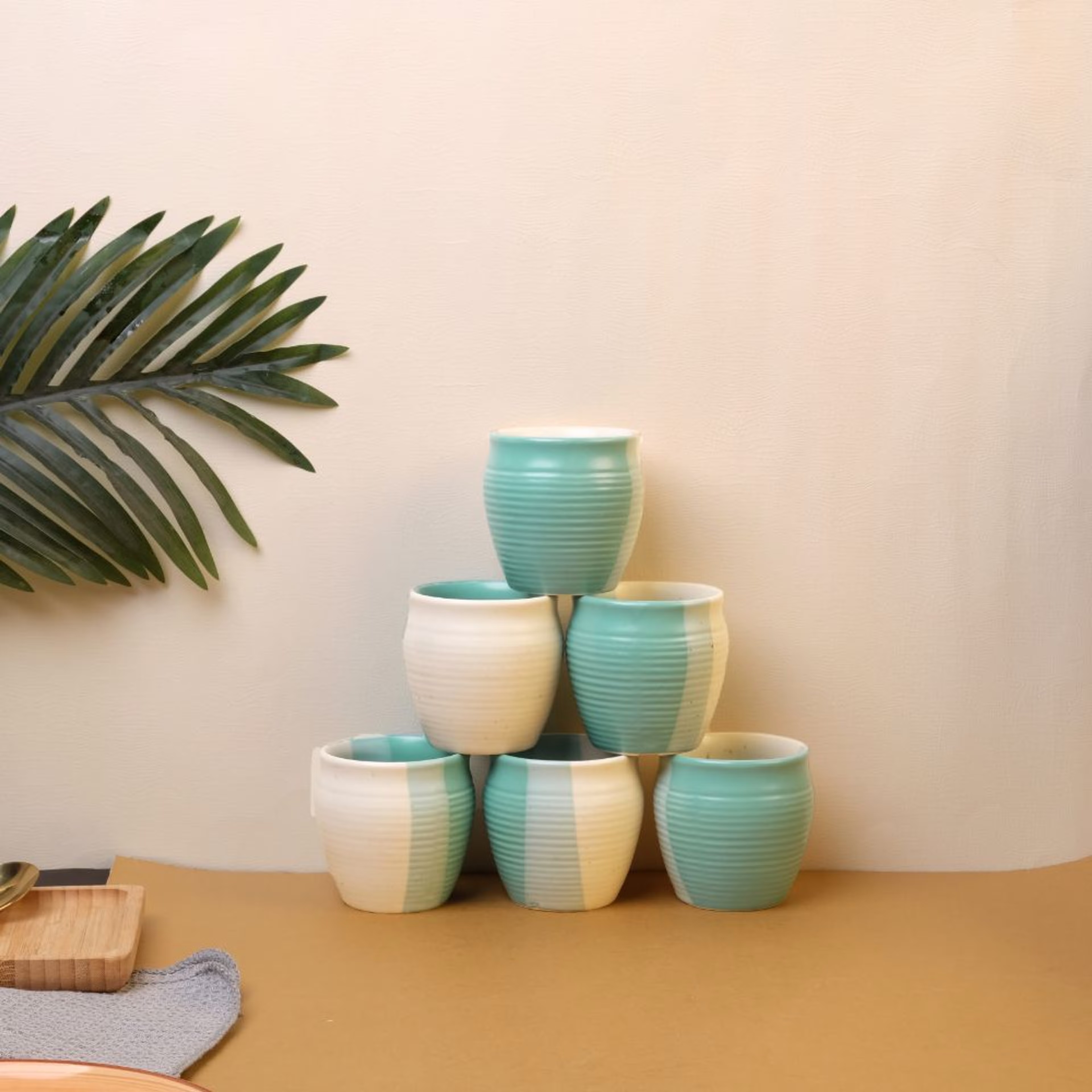 Premium Kulhad | Set of 6 | 180 ml | Eco-Friendly Stoneware Ceramic | Toxin Free | BPA and led free | Perfect for gifting | Microwave & Dishwasher Safe | Blue | Polychrome Stoneware, Set of 6, Kulhad, Sea Green