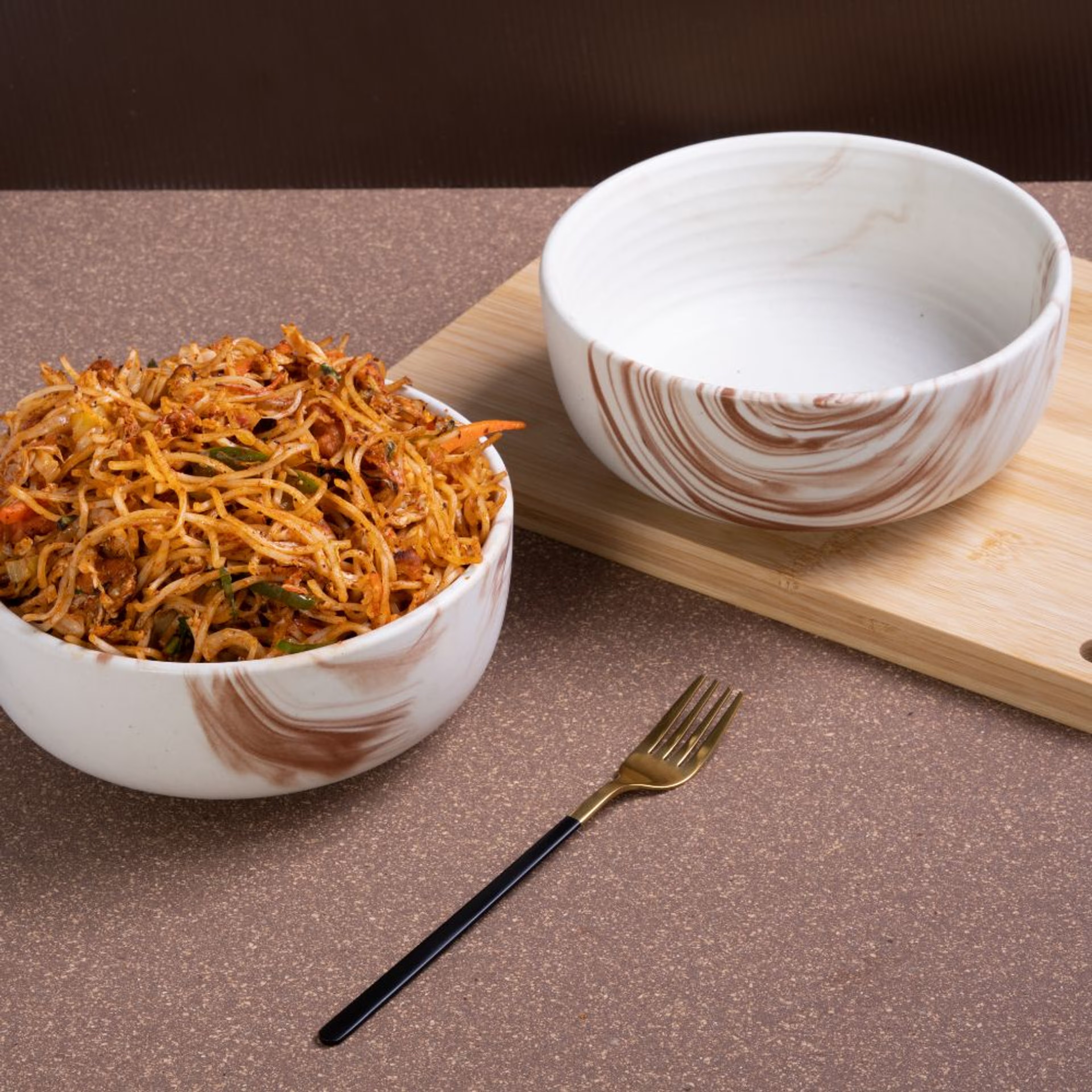 Serving Bowls | Set of 2 | 1.5 ltr | Stoneware Ceramic | Toxin Free | BPA and led free | Microwave & Dishwasher Safe bowls for Snacks,Rice,Dal,Fruits,Salad,Pasta,Noodle,Maggi | Brown marble | Converge Stoneware, Set of 2, Serving Bowl, Brown