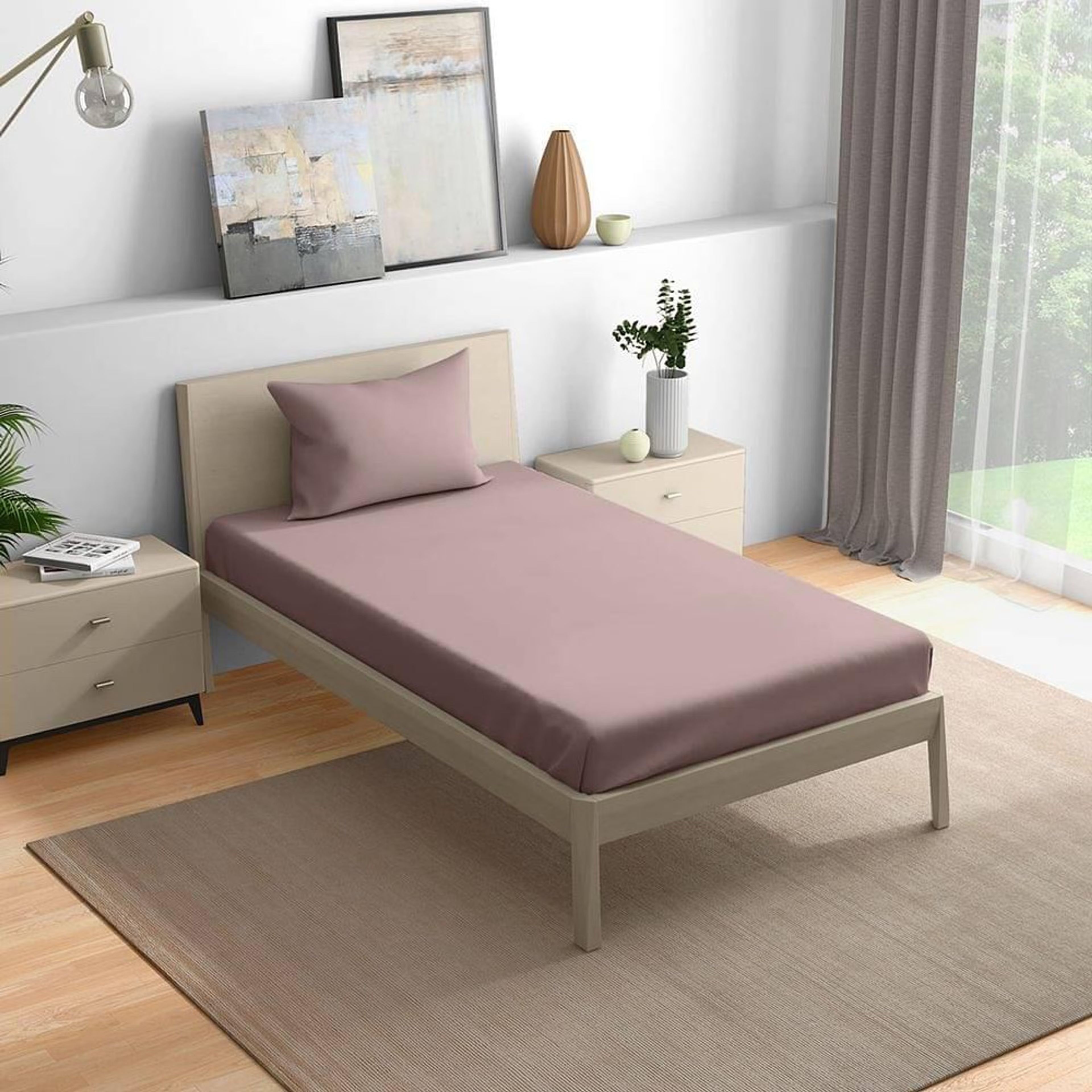 Home 33 Wakefit 100% Cotton 200 TC Fitted Bedsheet With 1 Pillow Cover | Wood Rose Single - 72" x 36\