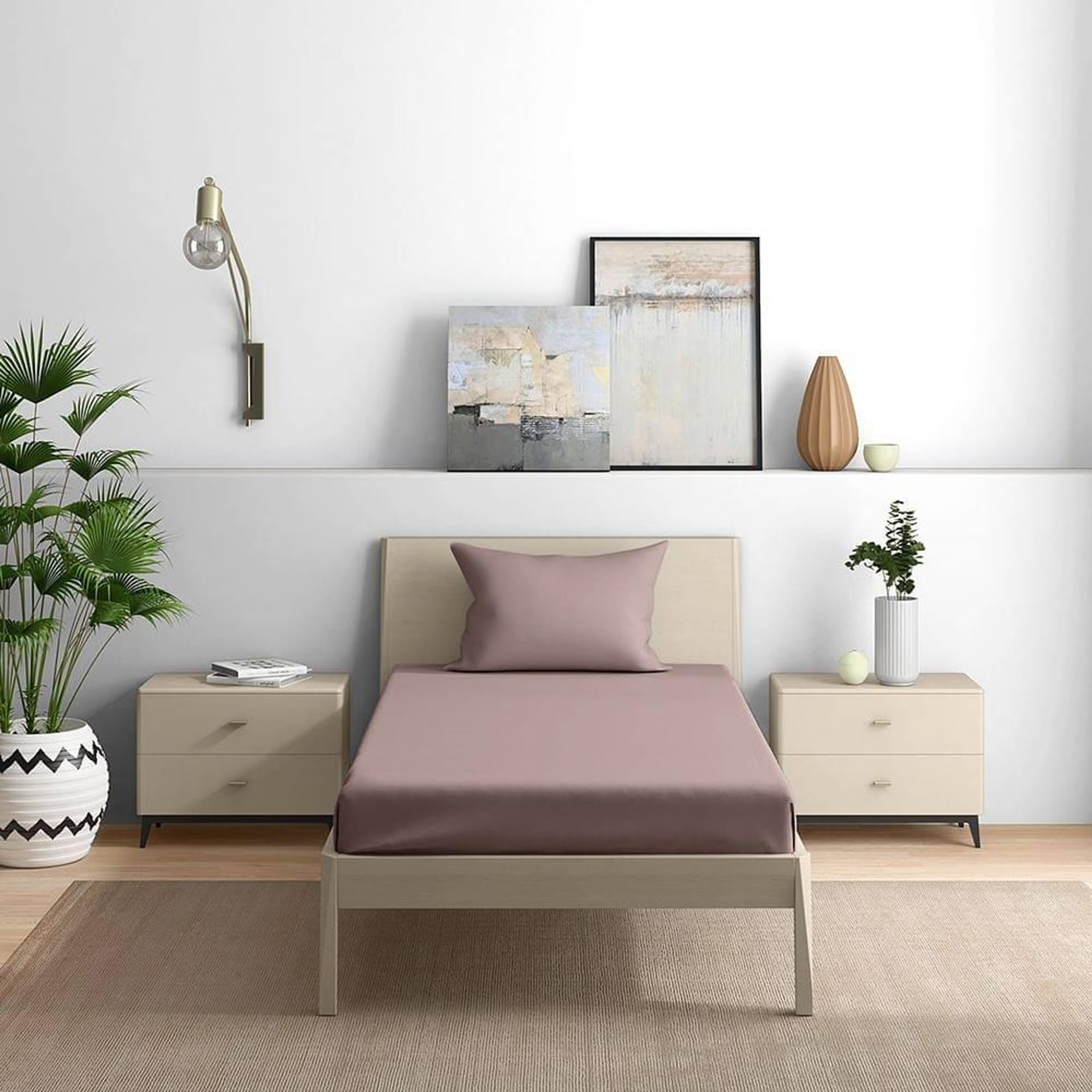 Wakefit 100% Cotton 200 TC Fitted Bedsheet With 1 Pillow Cover | Wood Rose Single - 72" x 36 6 Wakefit 100% Cotton 200 TC Fitted Bedsheet With 1 Pillow Cover | Wood Rose Single - 72" x 36\