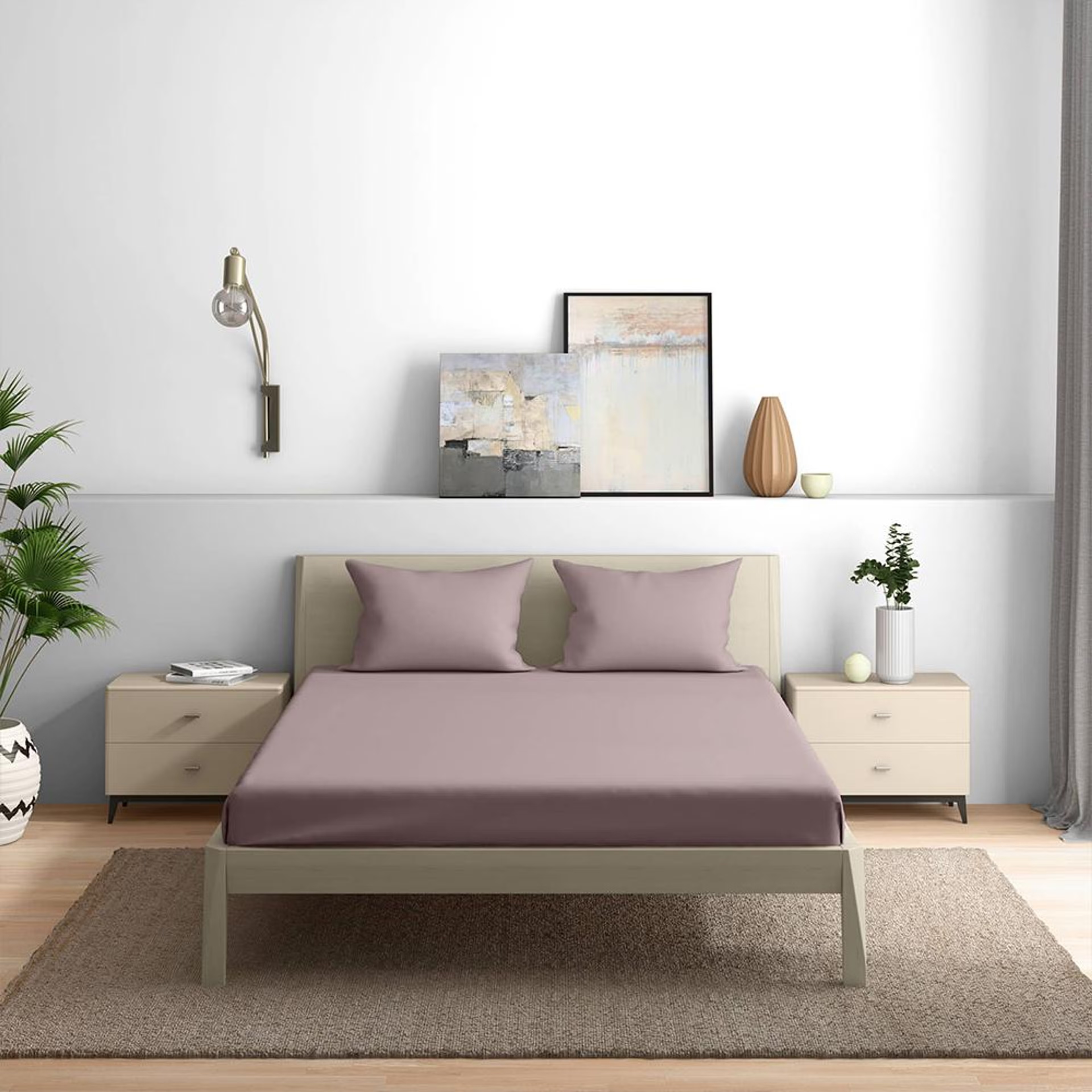 Wakefit 100% Cotton 200 TC Fitted Bedsheet With 2 Pillow Cover | Wood Rose King - 72" x 72 6 Wakefit 100% Cotton 200 TC Fitted Bedsheet With 2 Pillow Cover | Wood Rose King - 72" x 72\