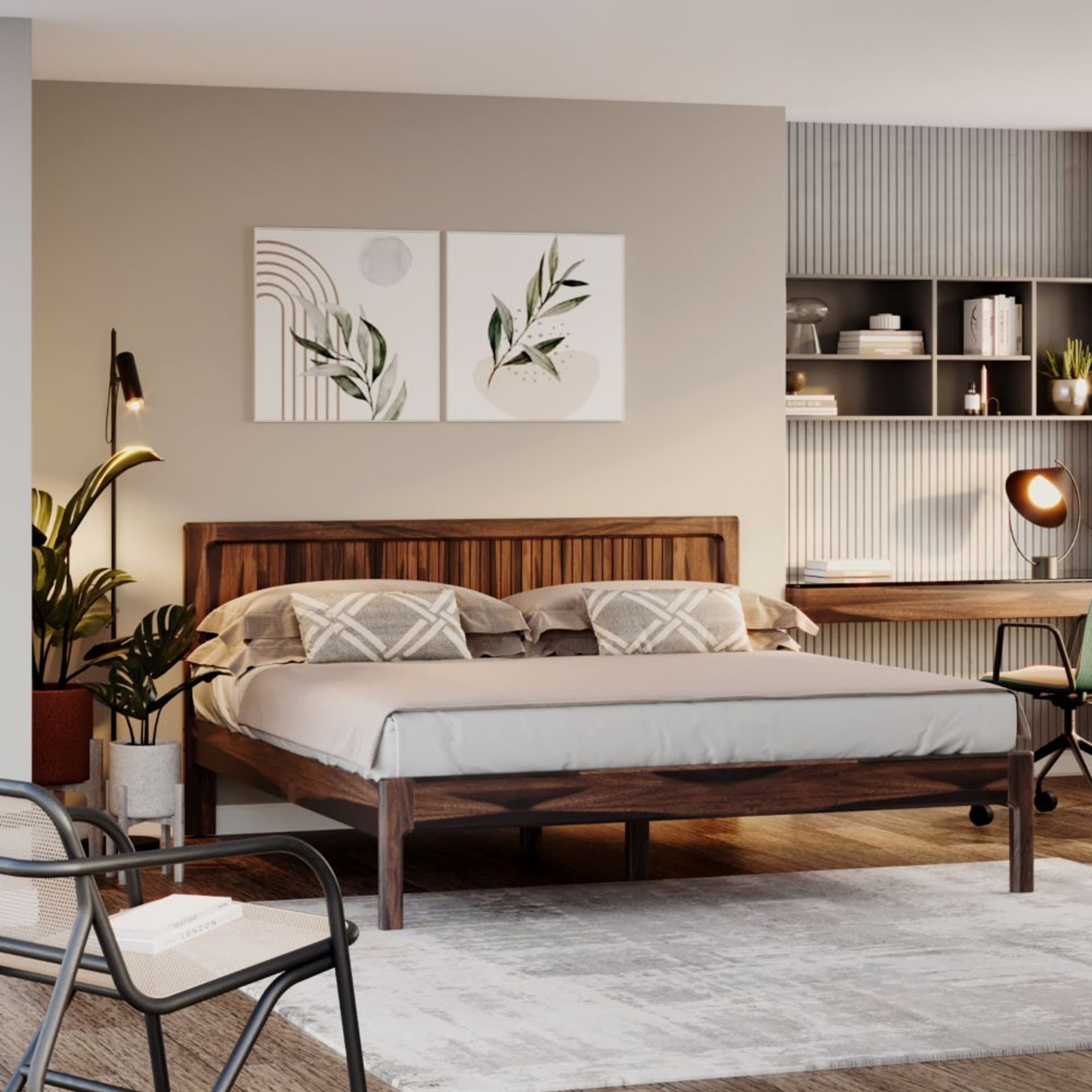 Wakefit Santi sheesham wood king size bed without Storage King - 78" x 72\