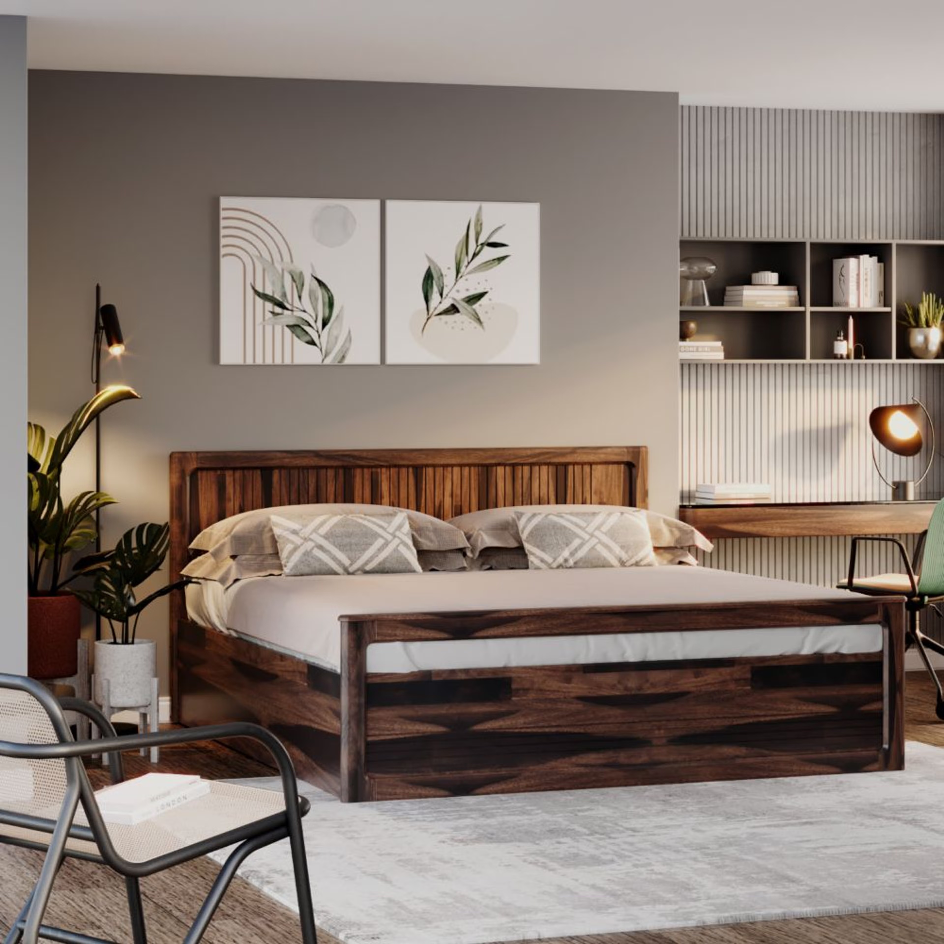 Wakefit Santi sheesham wood king size bed with Storage King - 78" x 72\