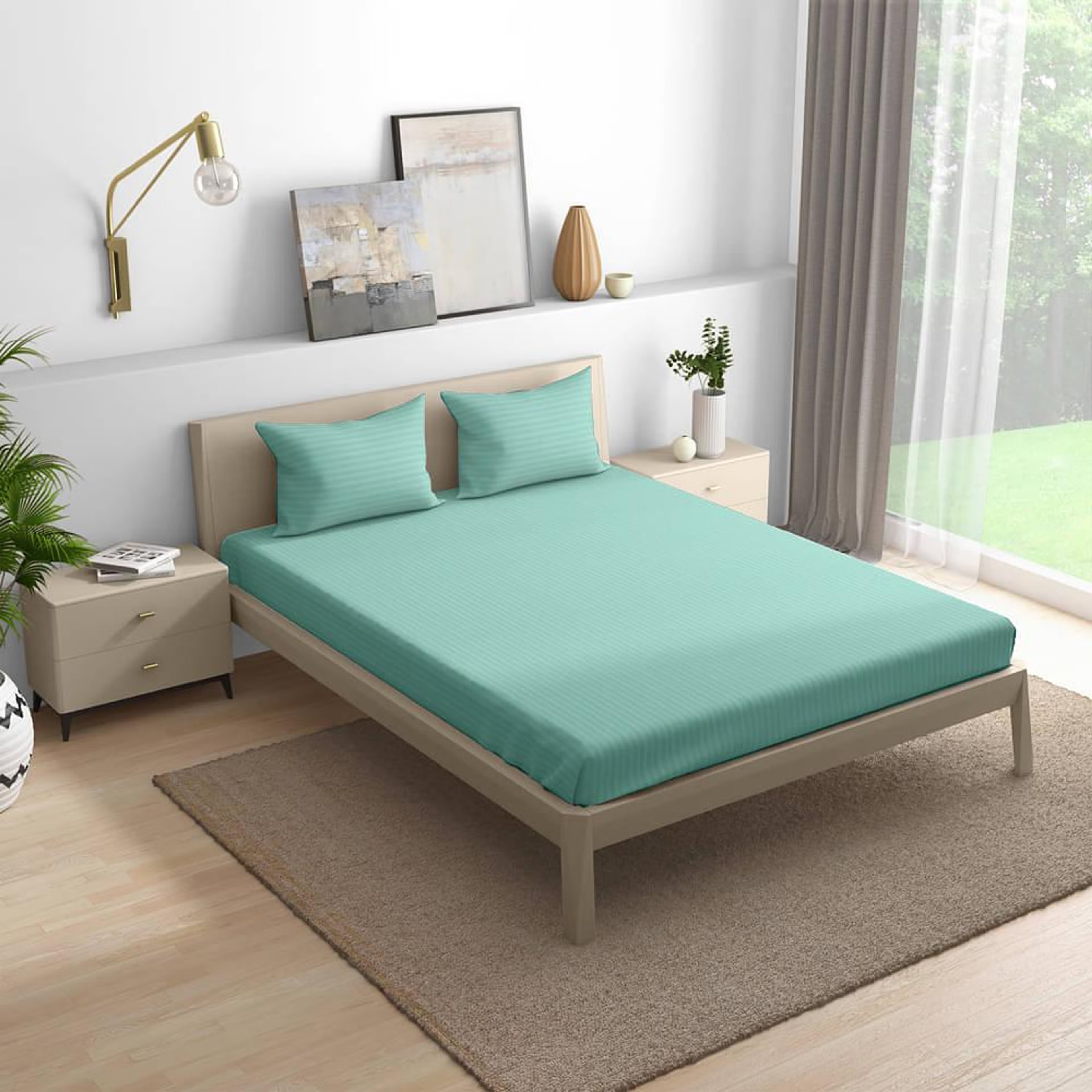 Wakefit 100% Cotton 215 TC Fitted Bedsheet With 2 Pillow Cover | Aquifer King - 72" x 70\