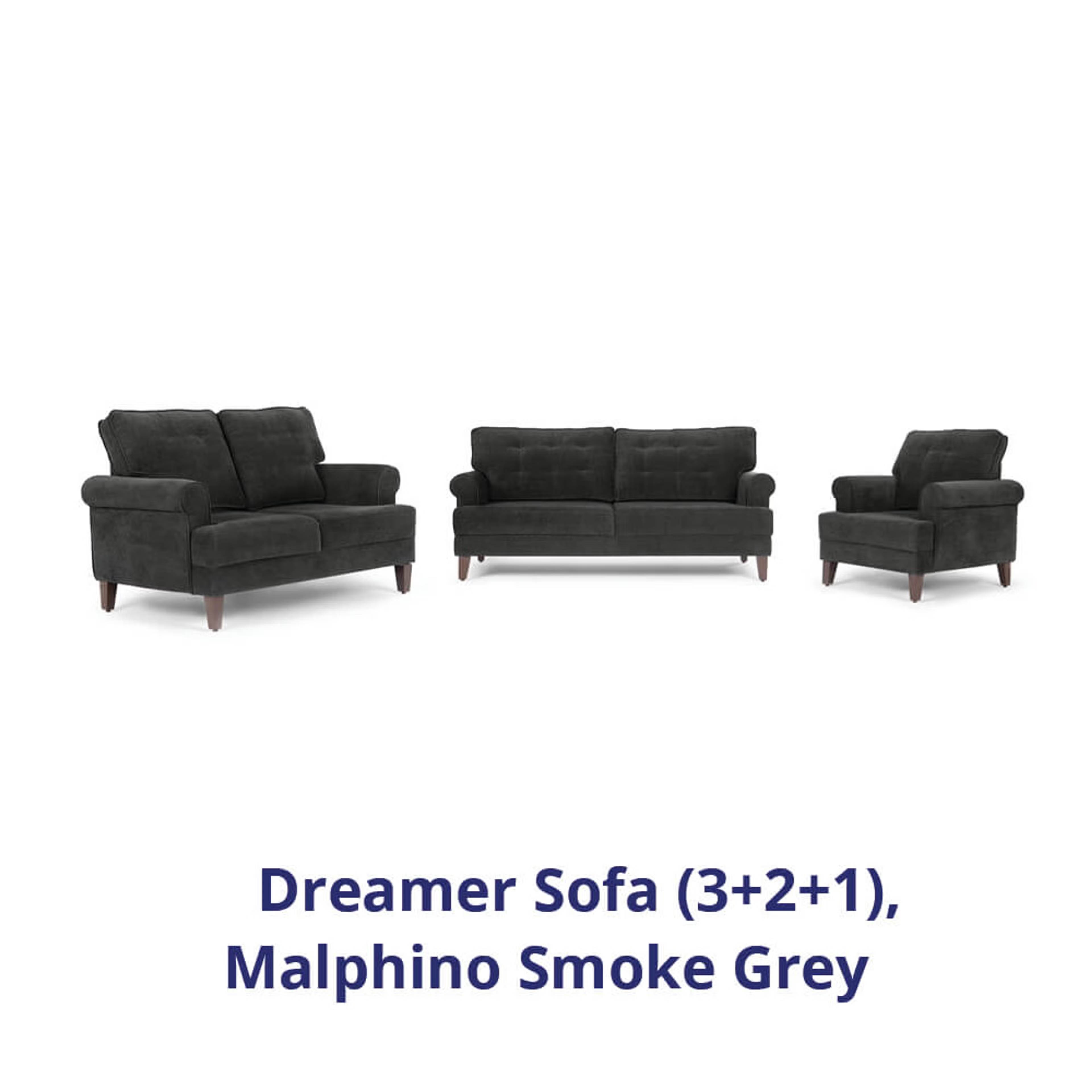 Home 25 Wakefit Dreamer Sofa Set (3+2+1) Regular, 3 + 2 + 1, Malphino Smoke Grey