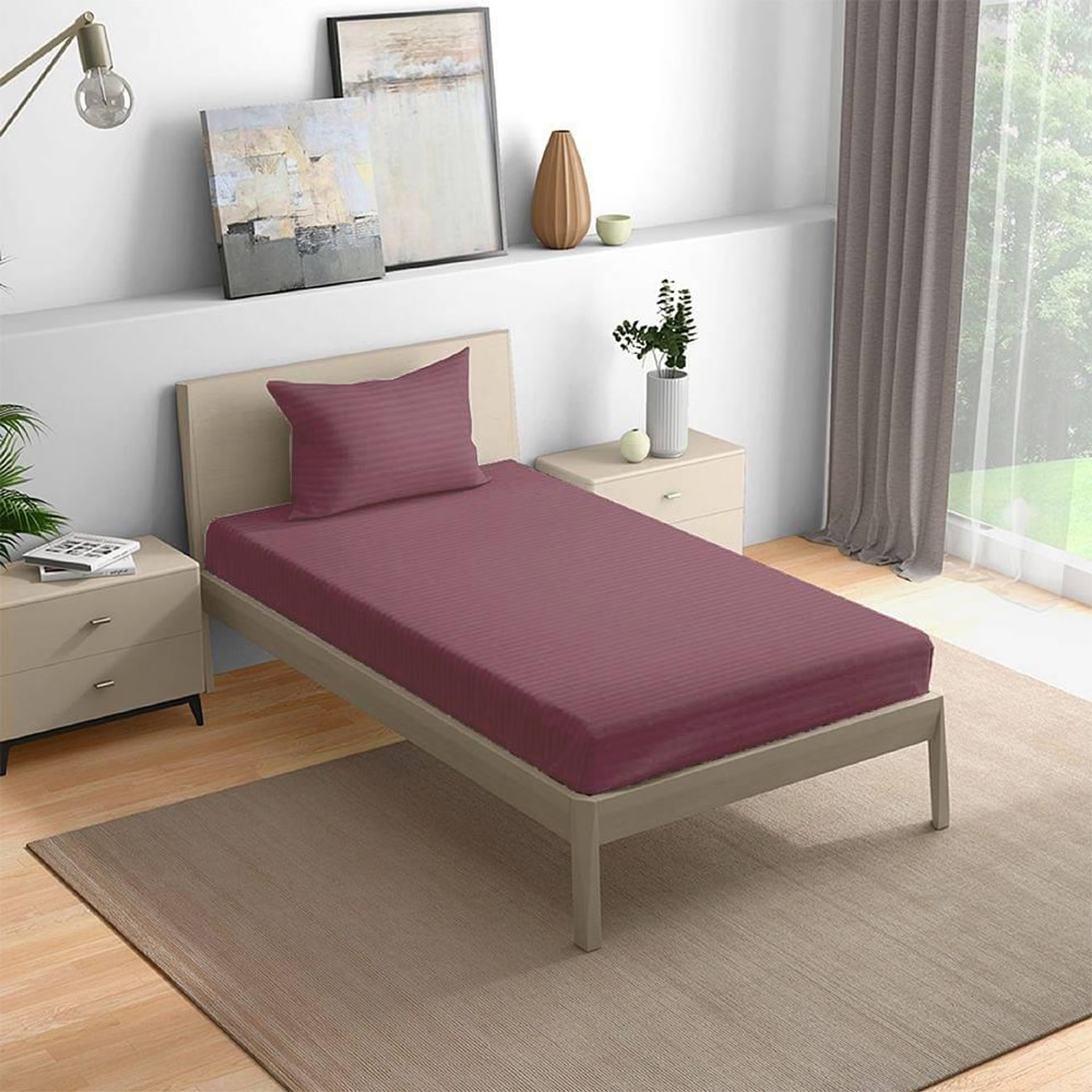 Wakefit 100% Cotton 215 TC Fitted Bedsheet With 1 Pillow Cover | Dry Rose Single - 72" x 36\