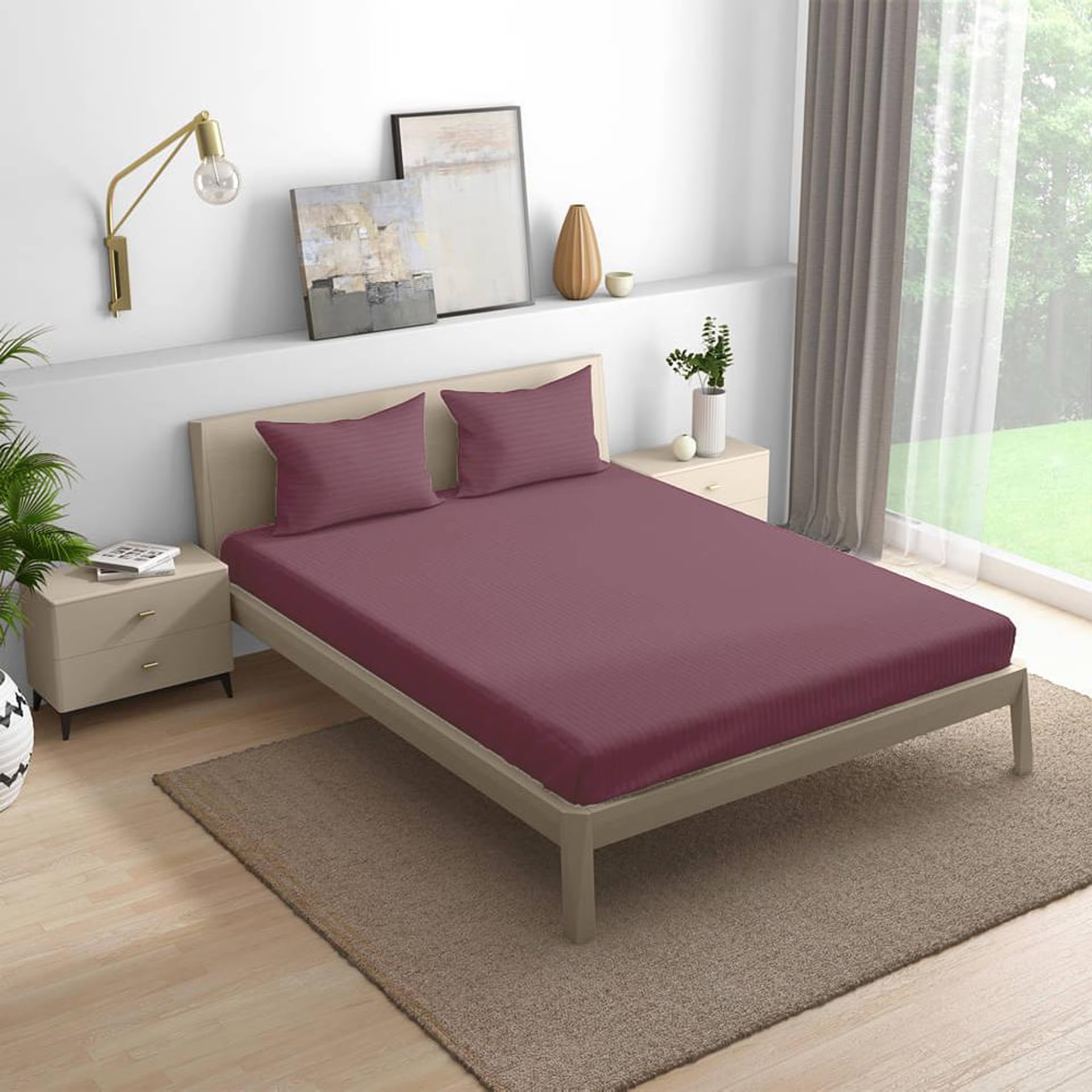 Wakefit 100% Cotton 215 TC Fitted Bedsheet With 2 Pillow Cover | Dry Rose King - 75" x 72\