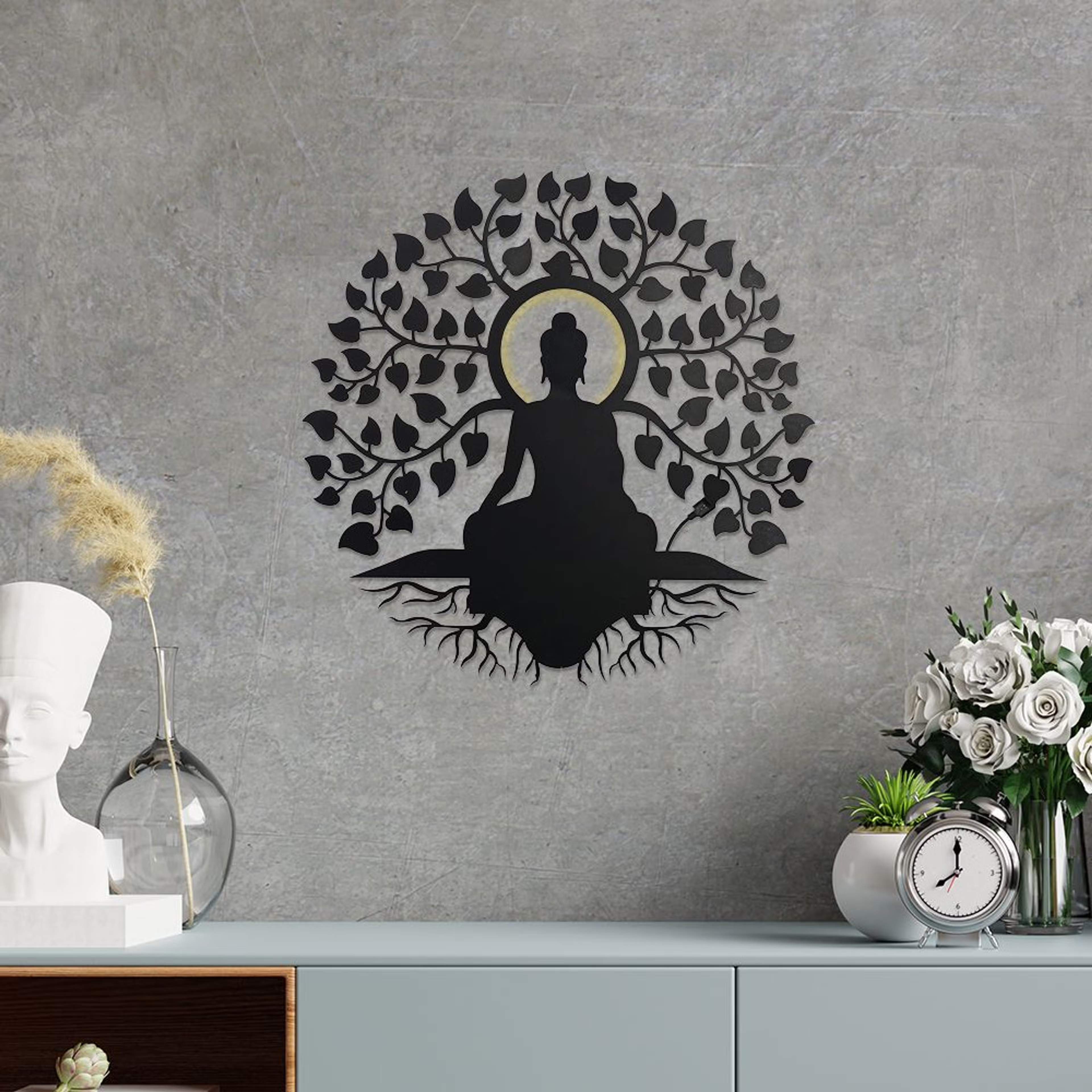 Home 38 Metal Decorative Wall Tree Art Medium with LED light for Living Room Study Bedroom Office | Black | 34 inch | Illumina Wall Art Black, Medium