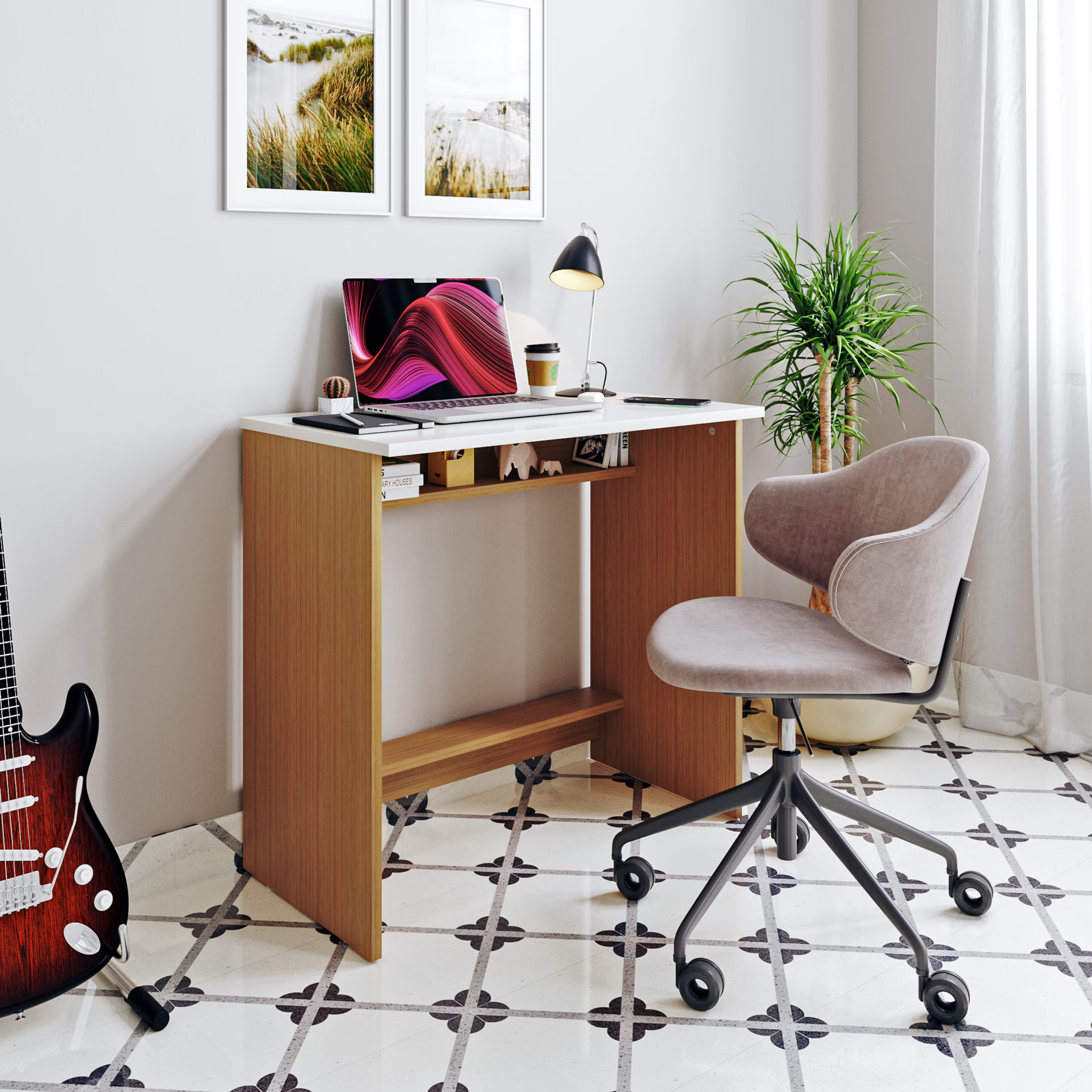 Wakefit Cabrera Study Table - Urban Teak and White Urban Teak and White