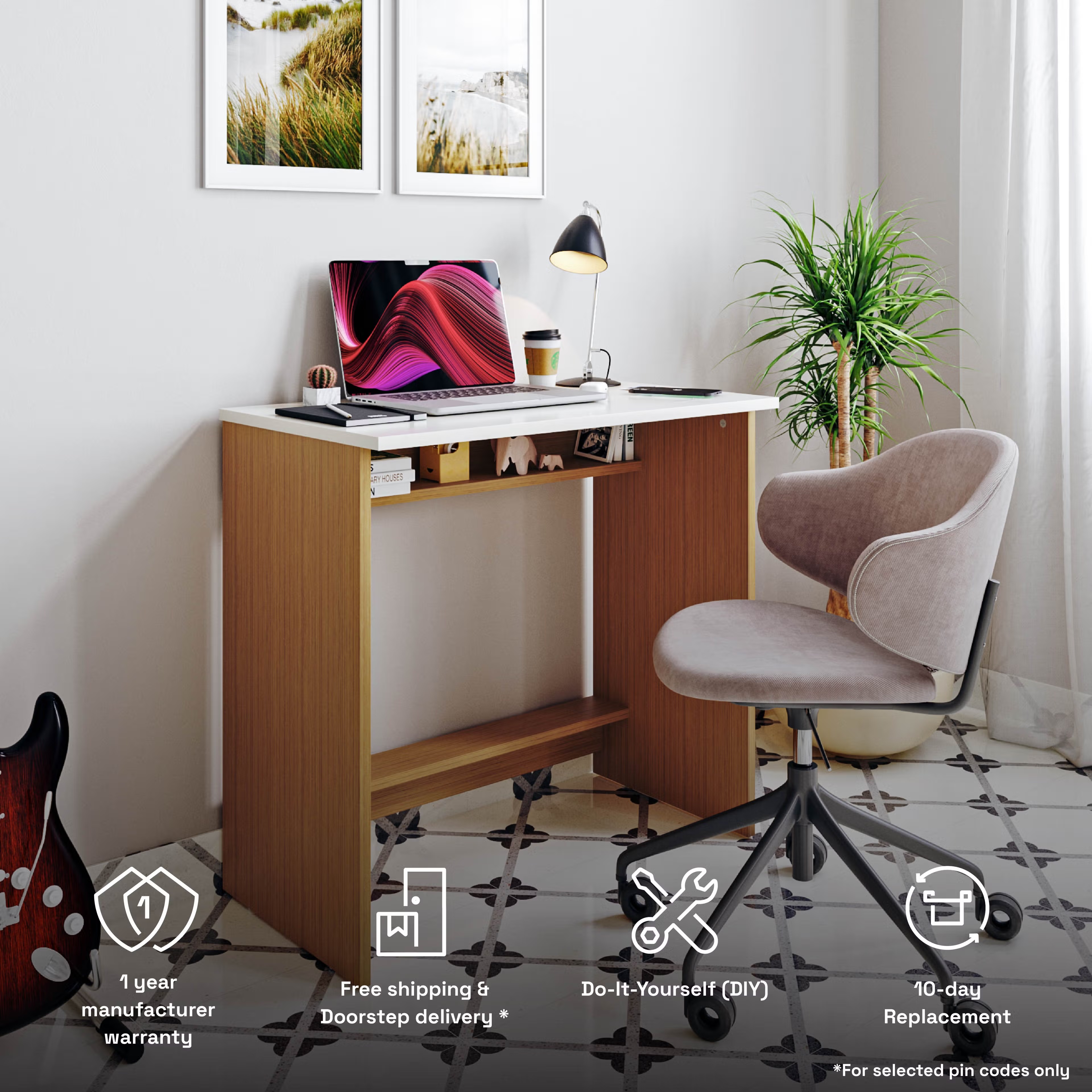 Wakefit Cabrera Study Table - Urban Teak and White Urban Teak and White 8 Wakefit Cabrera Study Table - Urban Teak and White Urban Teak and White