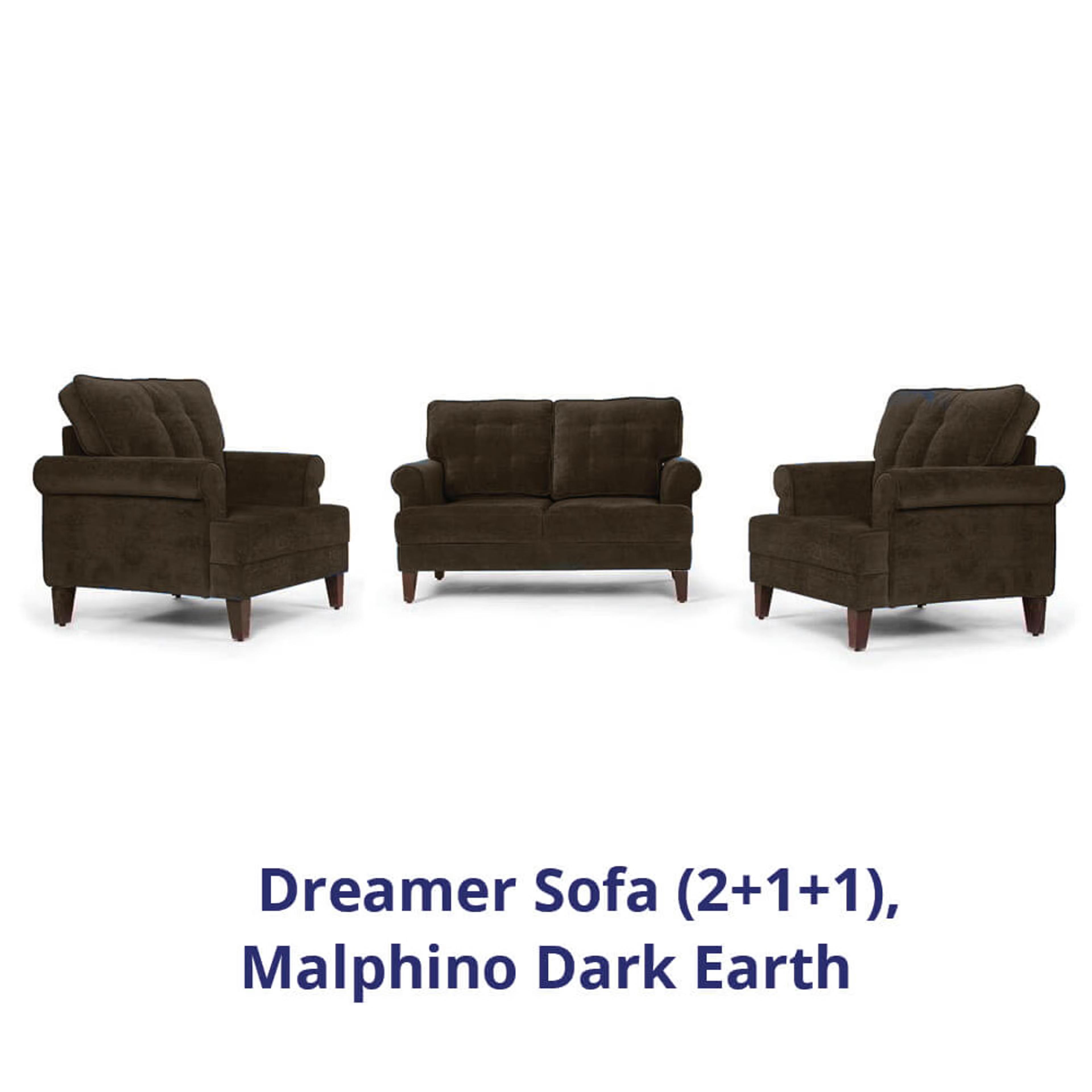 Wakefit Dreamer Sofa Set (2+1+1) Regular, 2 + 1 + 1, Malphino Dark Earth