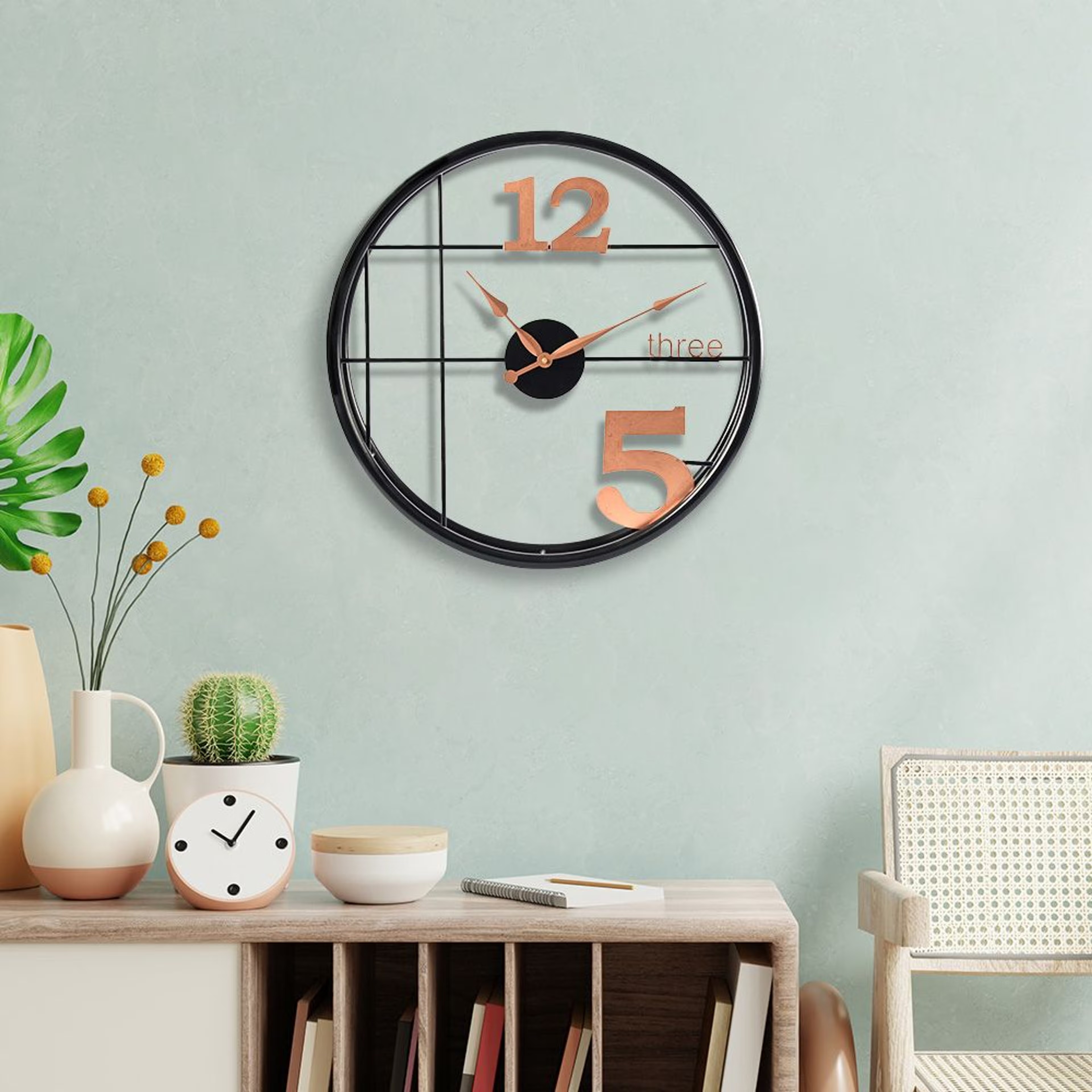 Metal Analog Wall Clock Big | 24 Inch | Laser Cut Abstract Home Decor & Gifting Option | For Living Room Study Bedroom & Office Decor | Alphahumane Clock Gold Black, 24 Inches