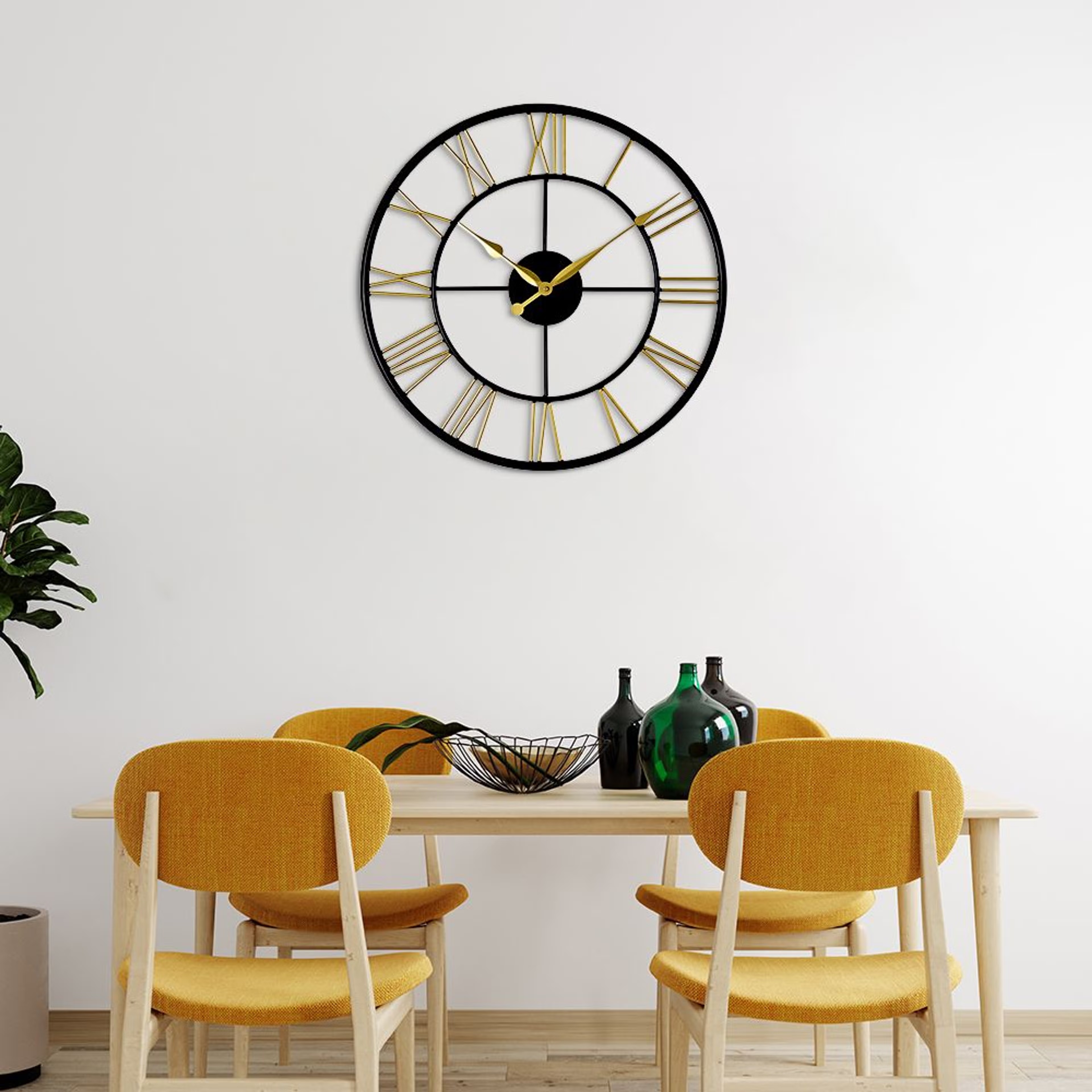 Metal Analog Wall Clock Medium | 16 Inch | Laser Cut Abstract Home Decor & Gifting Option | For Living Room Study Bedroom & Office Decor | Clique Clock Gold Black, 16 Inches